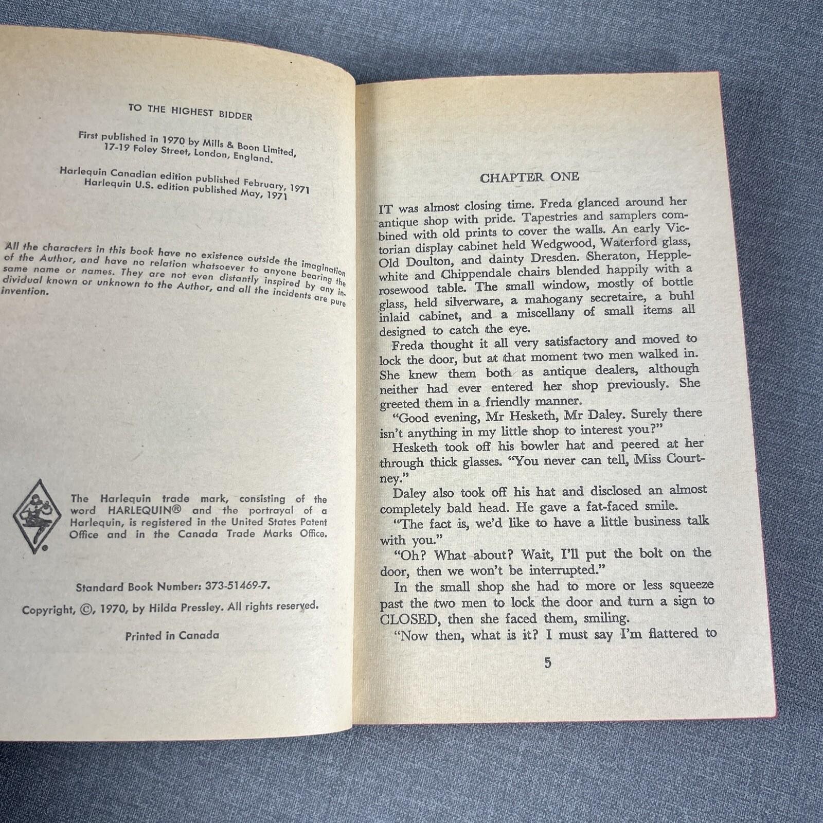 To The Highest Bidder by Hilda Pressley 1971 Harlequin Romance Paperback Book