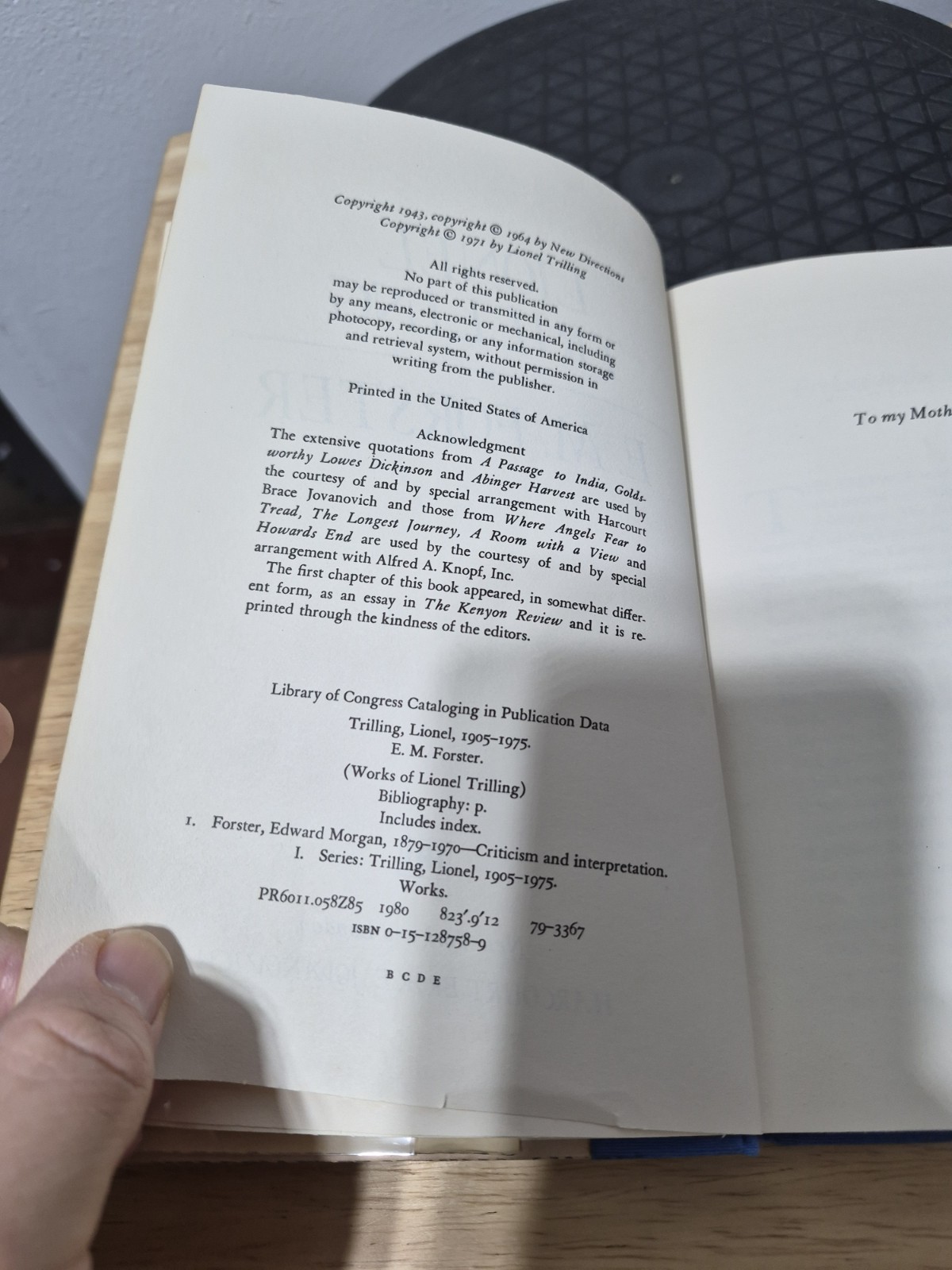 E. M. Forster by Lionel Trilling 1980 Hardcover Dust Jacket Ex Library