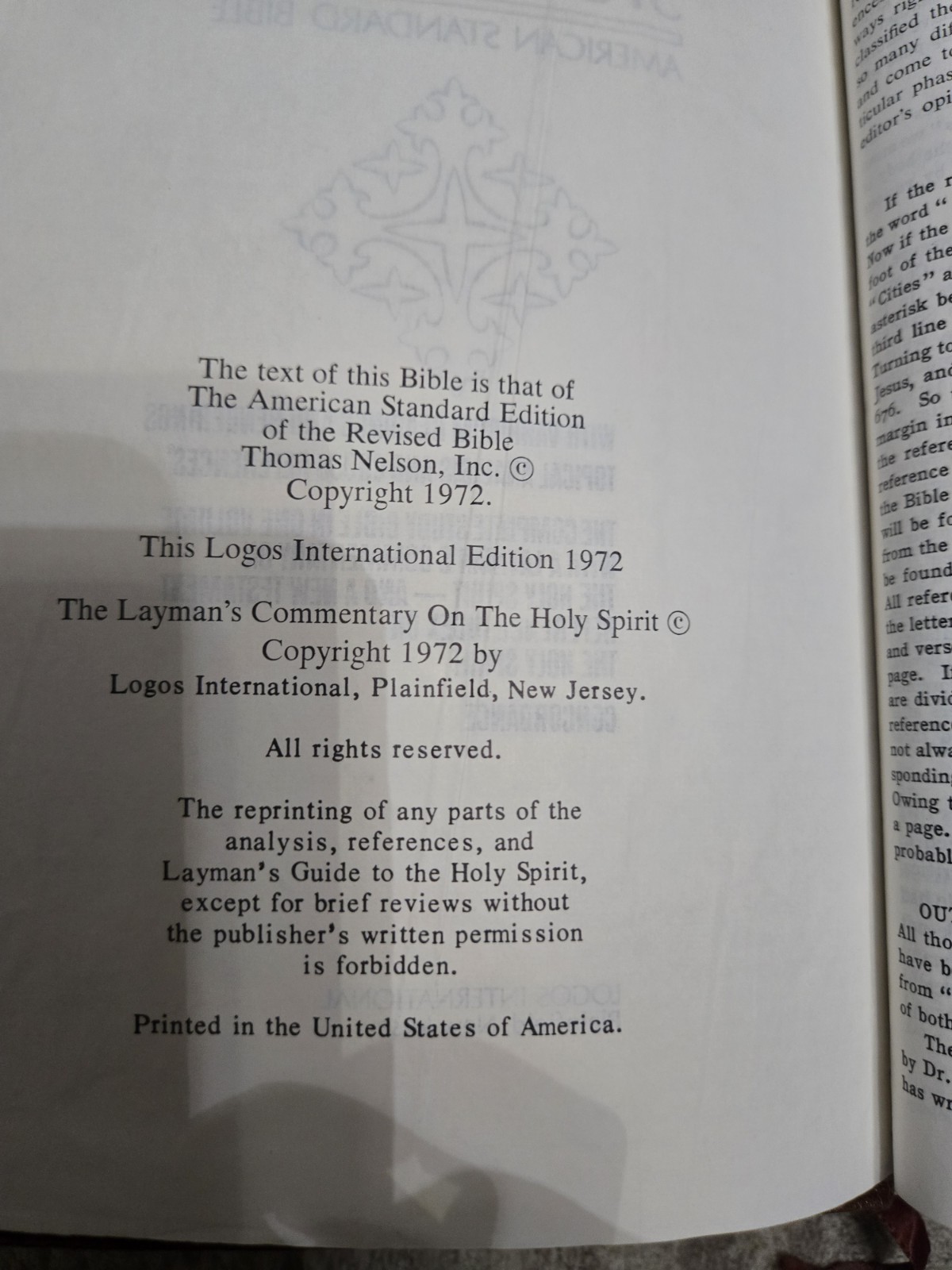 RARE 1972 The Logos Complete Study Bible American Standard Version