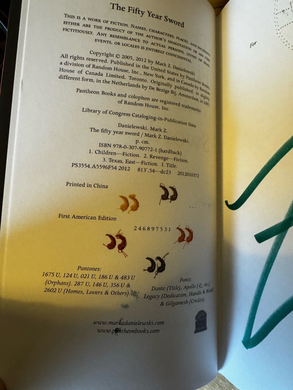 Mark Z. Danielewski signed & dated The Fifty Year Sword 1st printing HC book