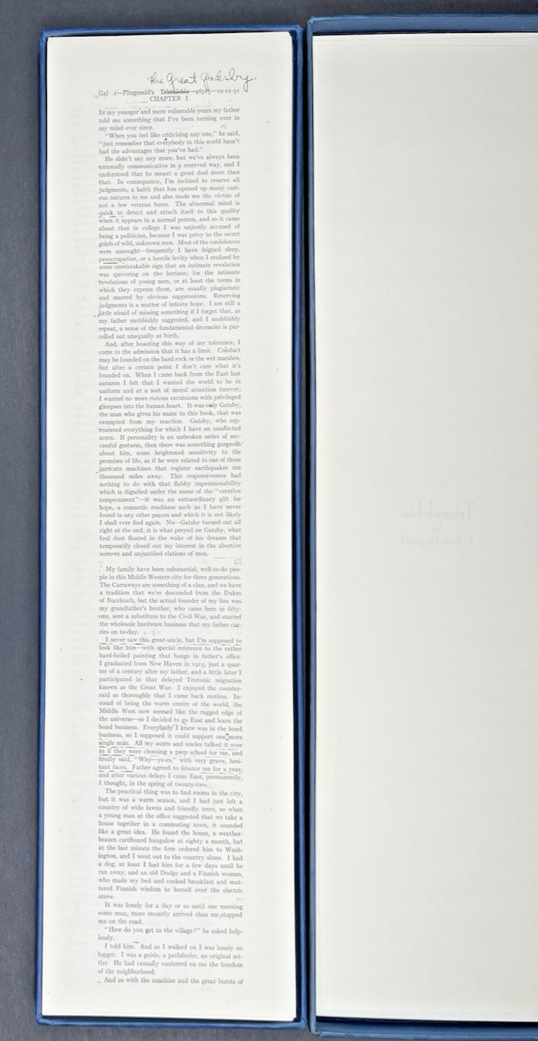 Trimalchio by F. Scott Fitzgerald: Limited Edition Facsimile Galley Proofs #216