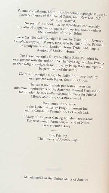 Philip Roth. Novels 1967-1972. Library of America. Hardcover 1st Print. Slipcase