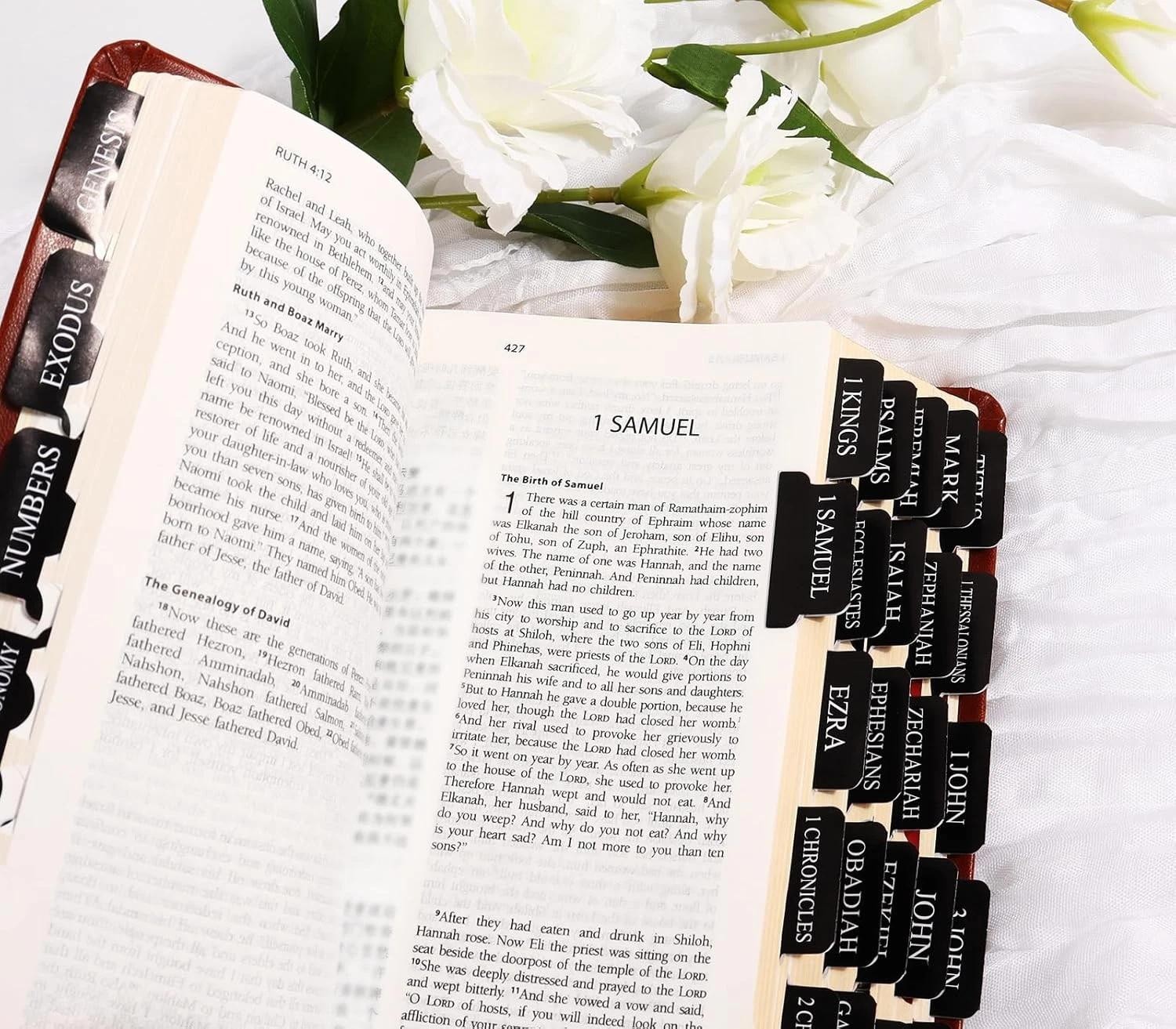 Black Bible Tabs for Men – Paper Index Tabs for Scripture Study & Chapter Marker