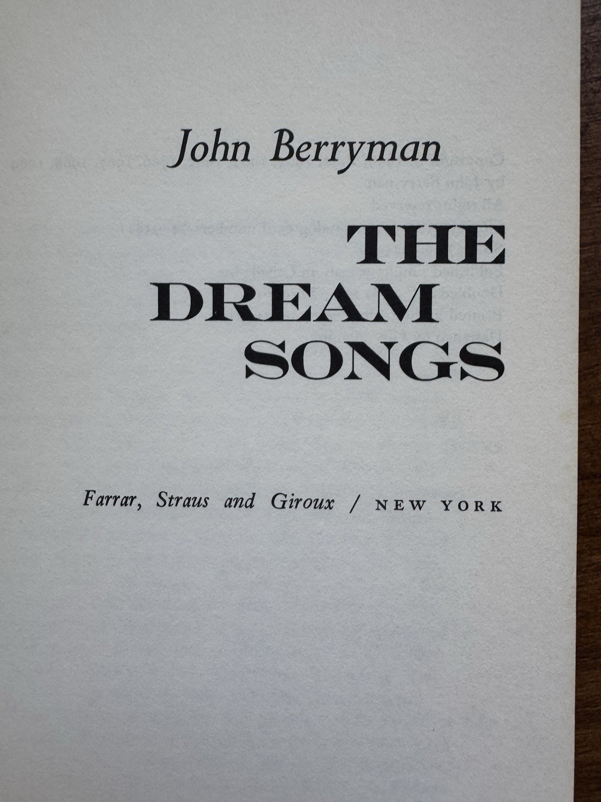 John Berryman The Dream Songs Paperback Farrar, Straus and Giroux Sunburst Books