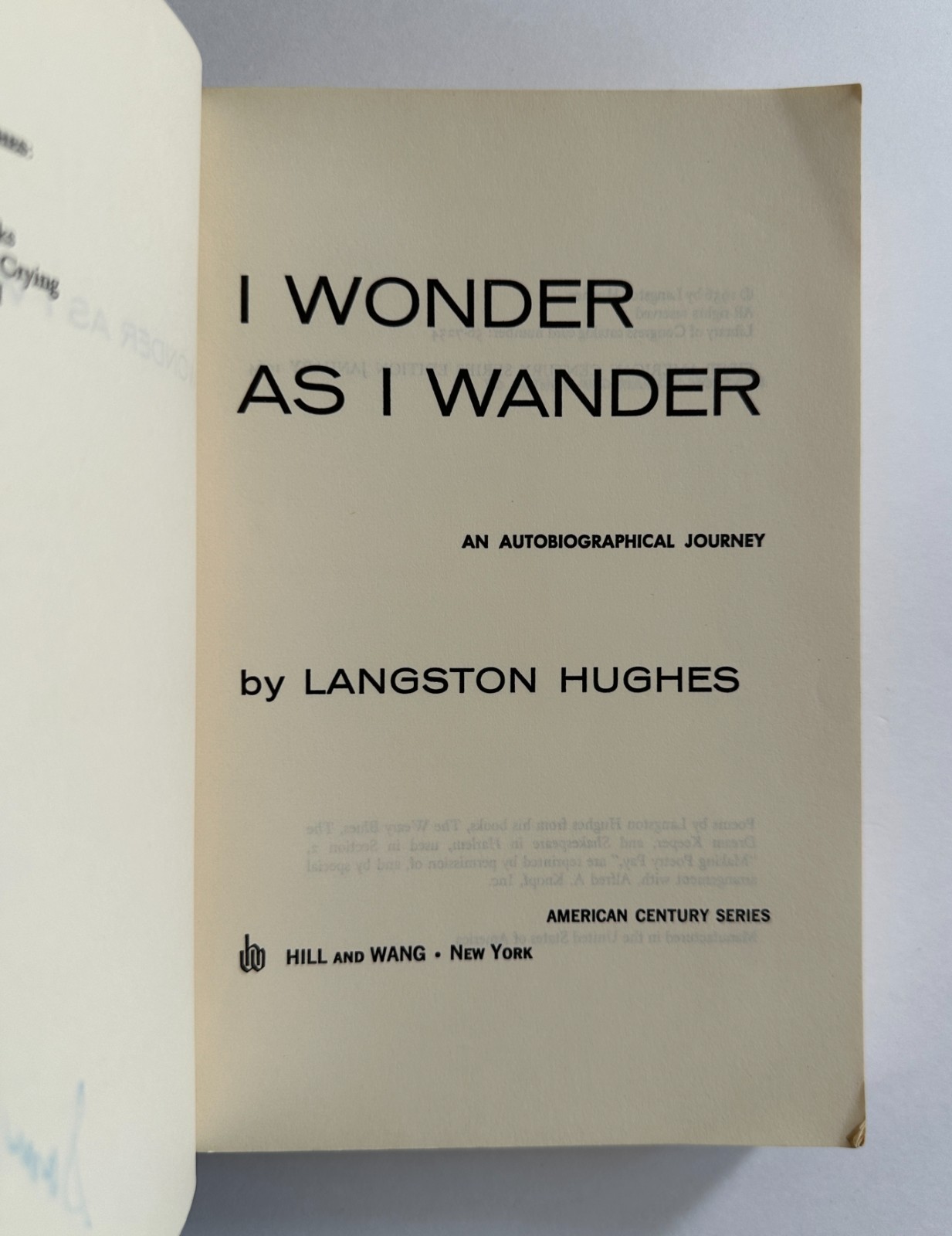 LANGSTON HUGHES I Wonder As I Wander | 1964 American Century Trade Paperback