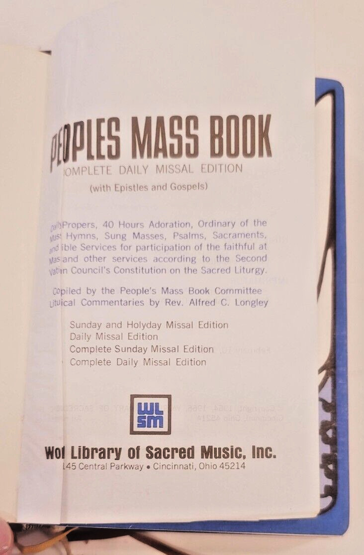 Peoples Mass Book 1966 VG+ Hardcover 624 Pages World Library of Sacred Music
