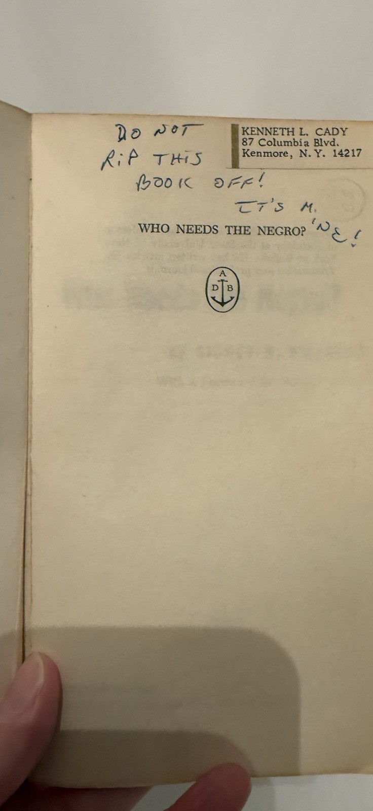 Who Needs the Negro? By Sidney M. Willhelm. See Description