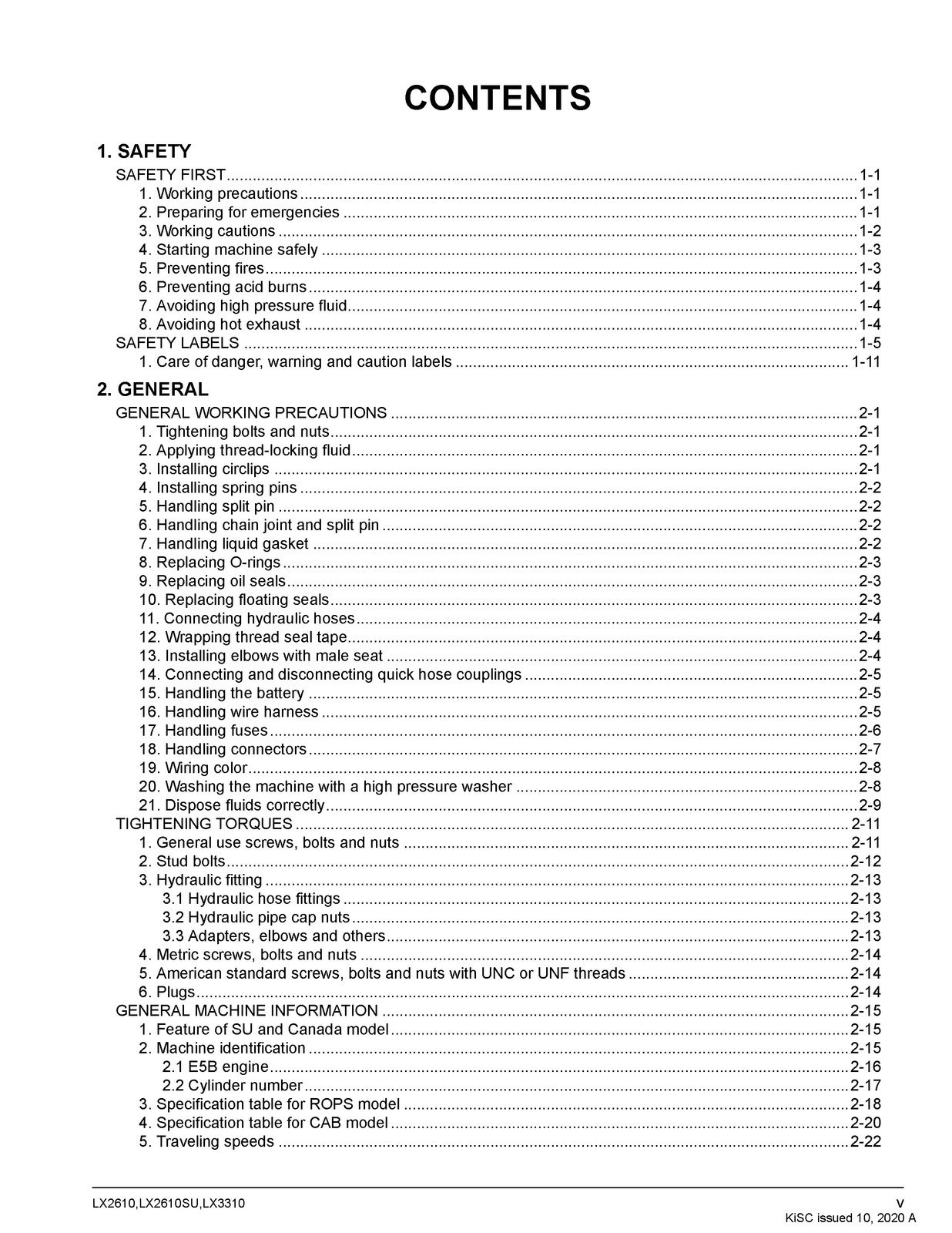 KUBOTA LX2610 LX2610SU LX3310 WORKSHOP MANUAL, BIND – FRONT & BACK – XL FOLDOUTS