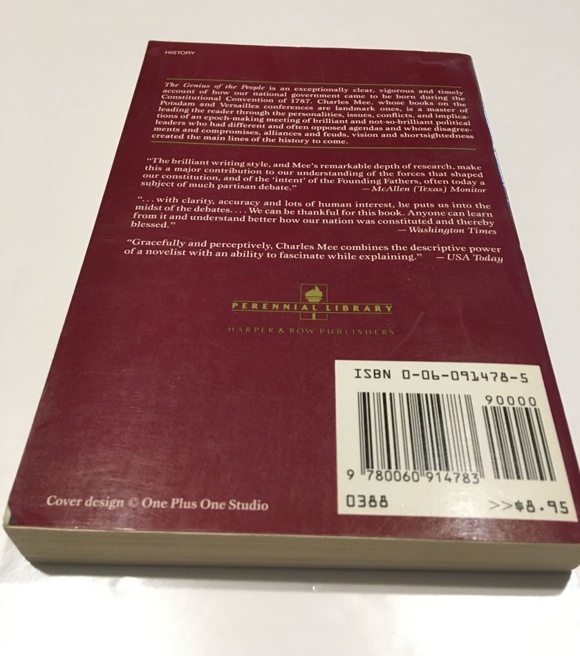 THE GENIUS OF THE PEOPLE BY CHARLES L. MEE JR. SC 1988 348 PAGES