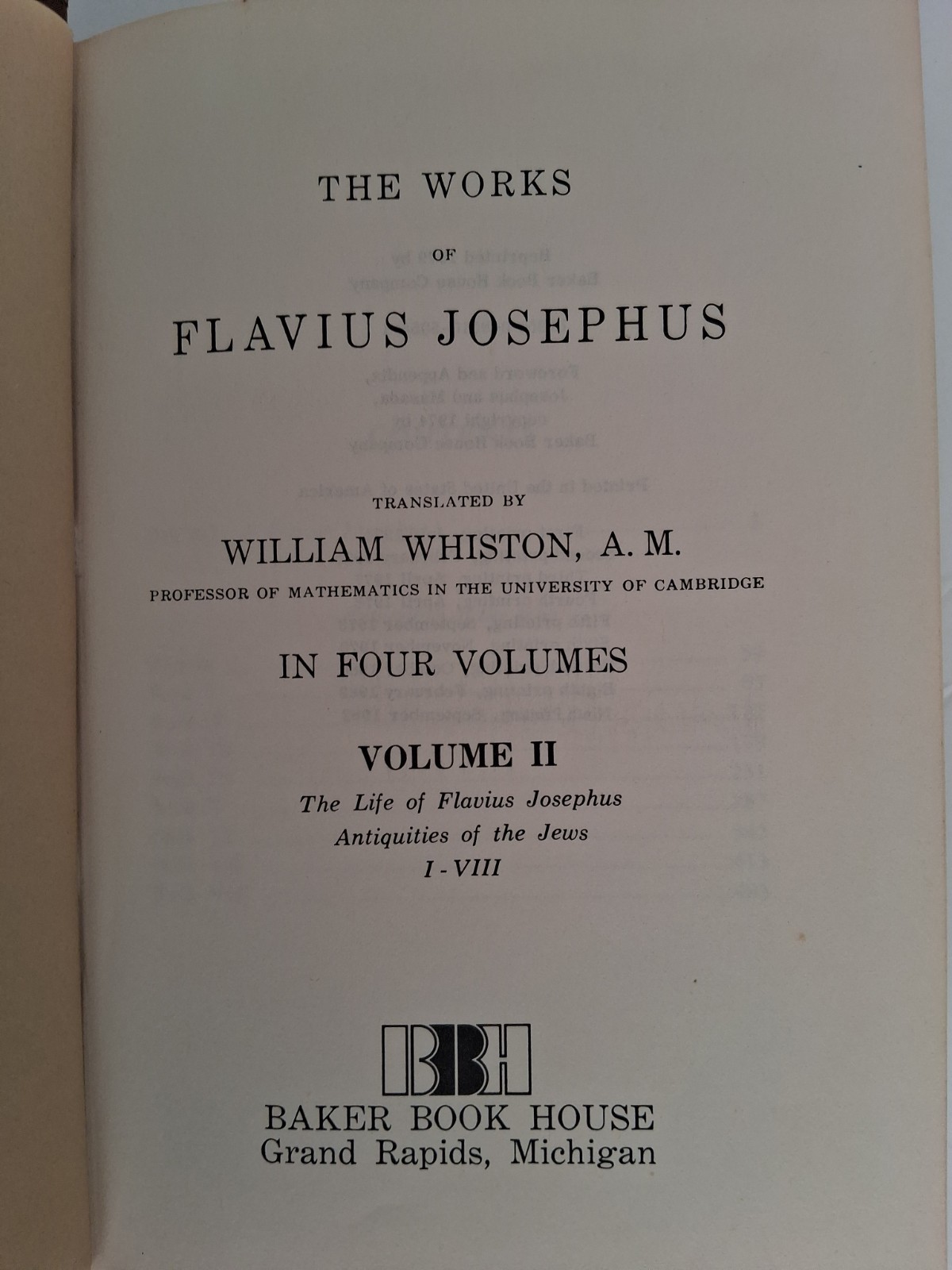 „The Works of Josephus“ (Vol. 2 Baker Book House HC Vintage Edition 1979)
