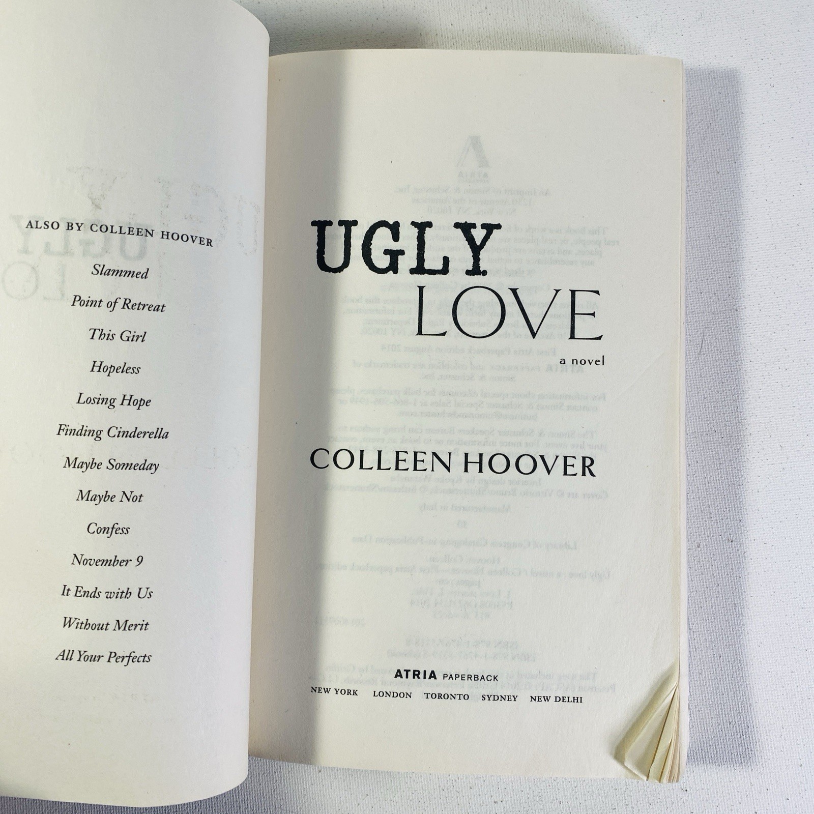 Ugly Love : A Novel by Colleen Hoover 2014, Trade Paperback
