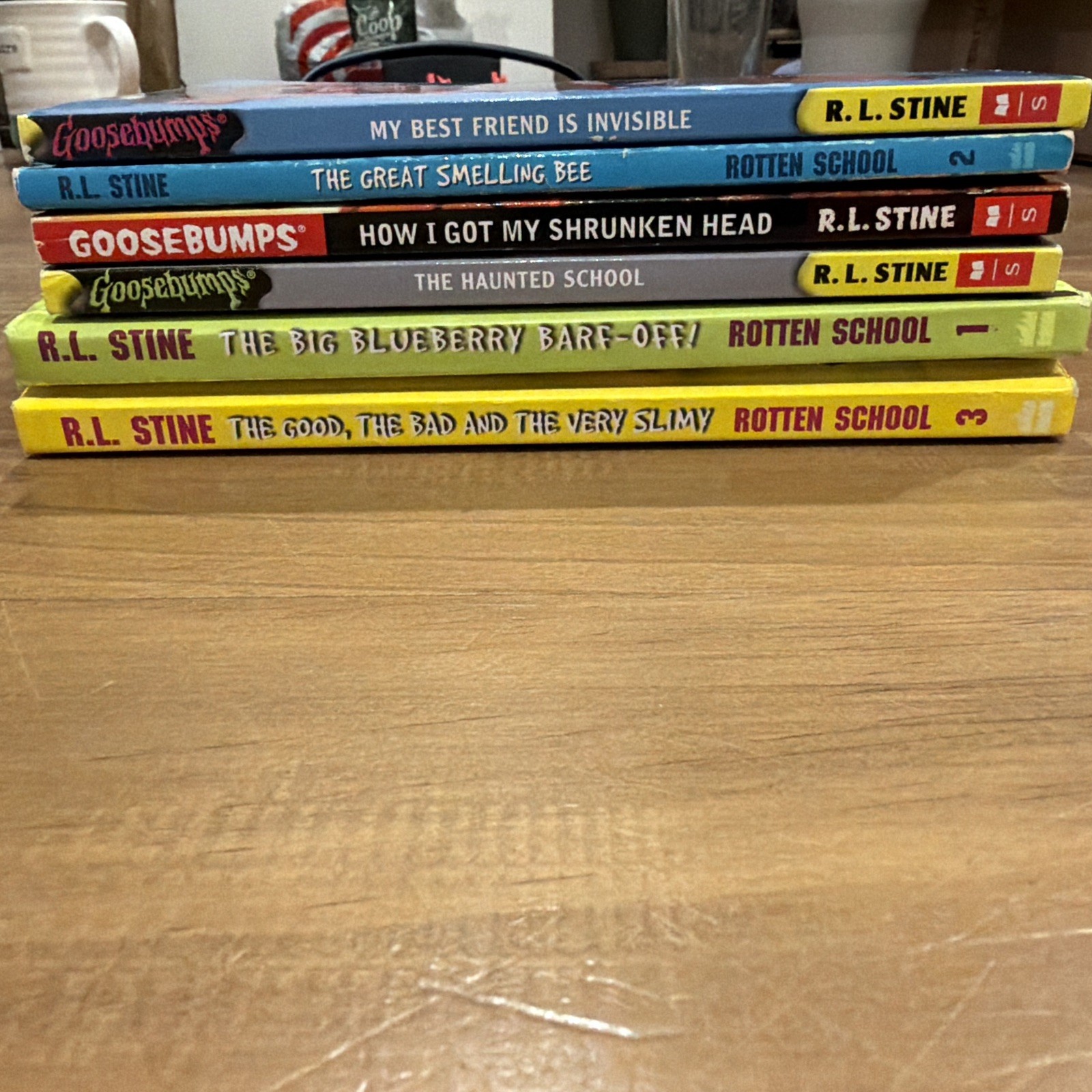 4 goosebumps paperback, 2 rotten school hardback. My best friend is invisible