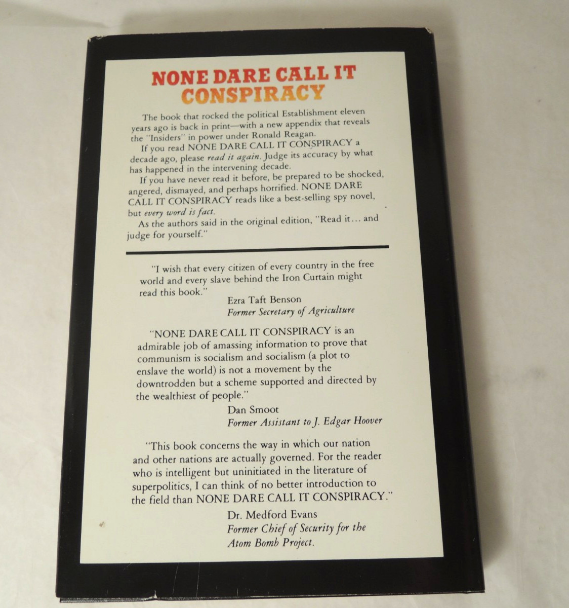 None Dare Call It Conspiracy by Gary Allen Hardcover Dust Jacket 1983