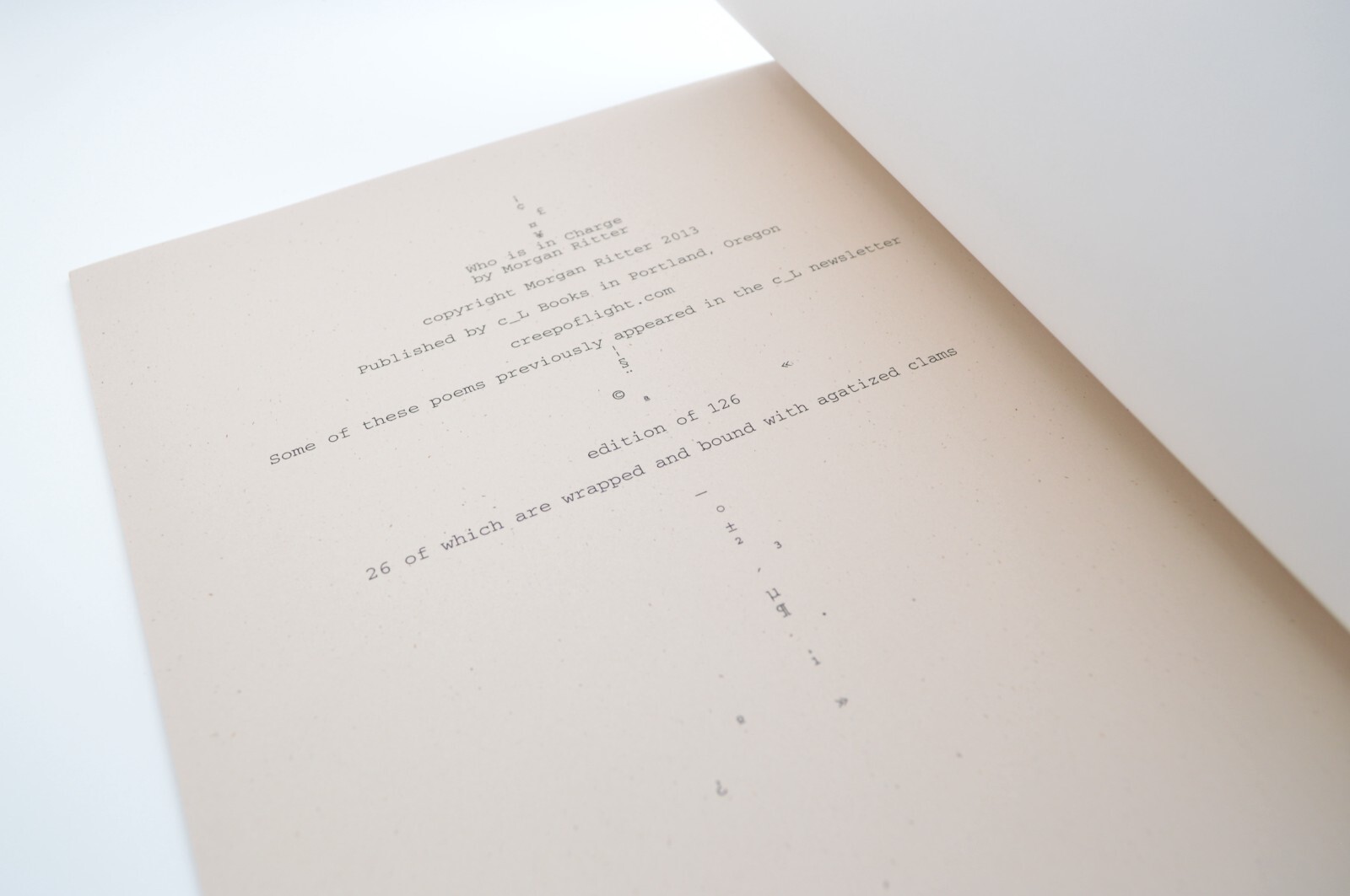 Who is in Charge, Morgan Ritter, 2013, c_L Books, LE, Concrete Poetry, Artist