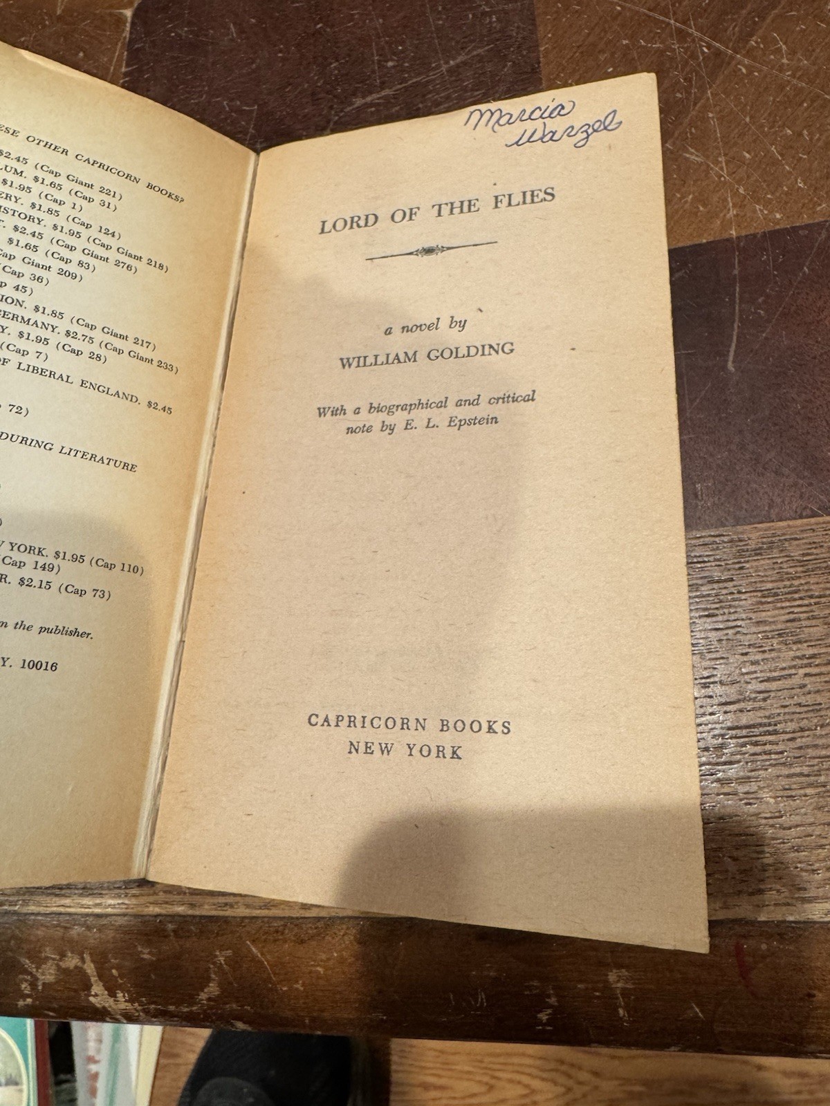 Lord Of The Flies Paperback Book By William Golding 1959 Capricorn Publishing