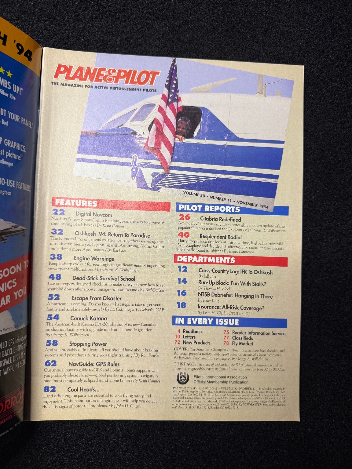 Plane & Pilot Magazine November 1994 GPS Guide Oshkosh Recap Aviation Flight