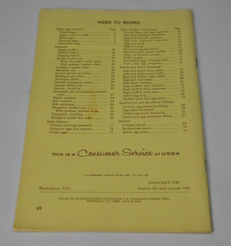 1966 Eggs in Family Meals a Guide for Consumers US Dept of Agriculture 32 pages