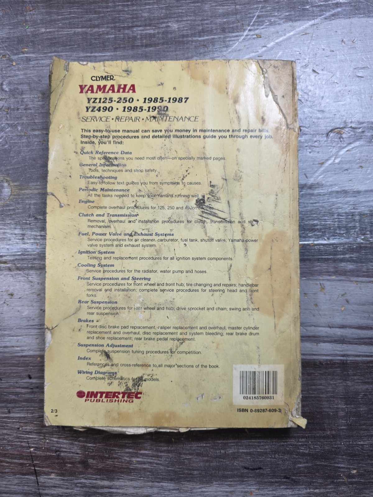 Clymer Service Repair Maintenance Manual M390 Yamaha YZ125-250 1985-1987 YZ490