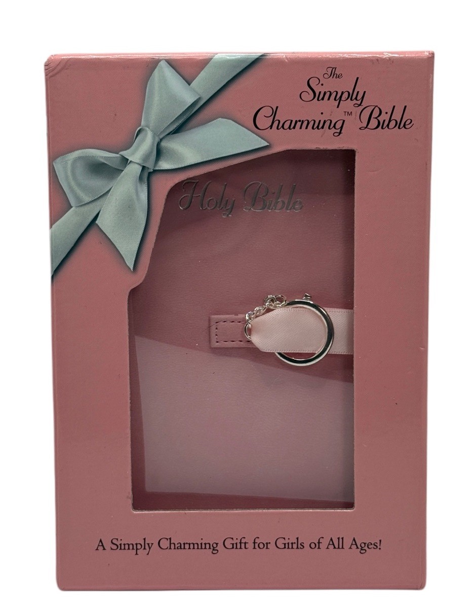 NKJV Simply Charming Bible Pink Hardcover Ribbon Cross Charm New