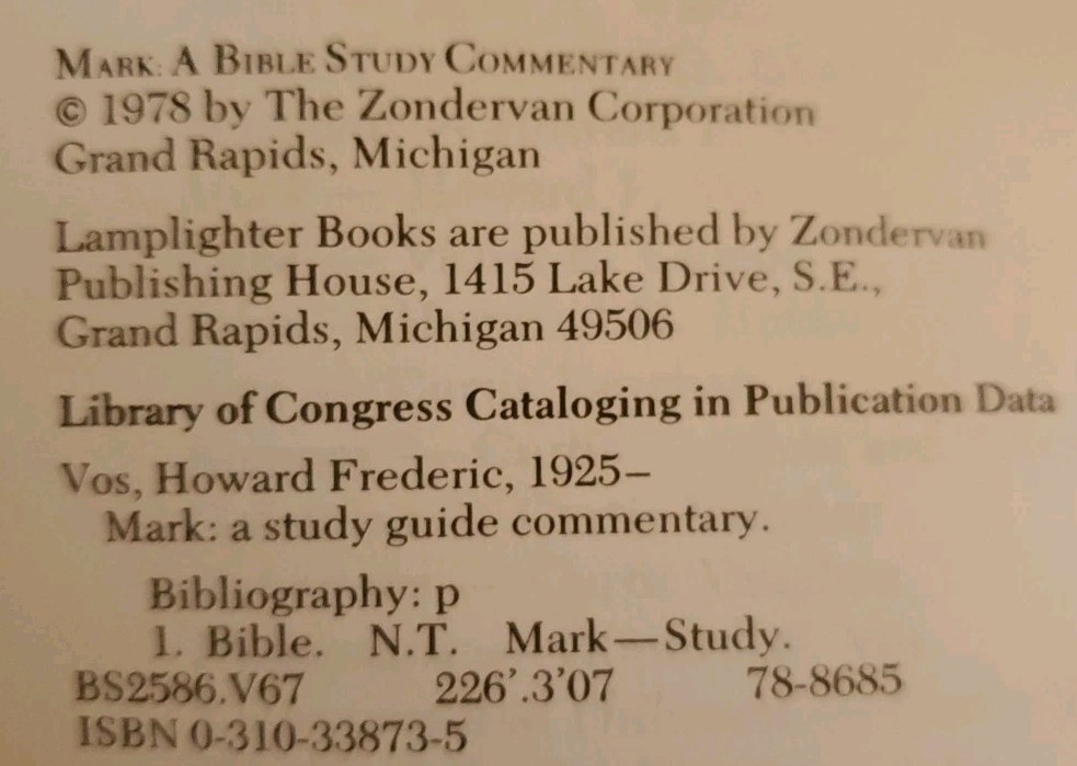 Mark: A Study Guide Commentary by Howard F. Vos (Paperback 1978)