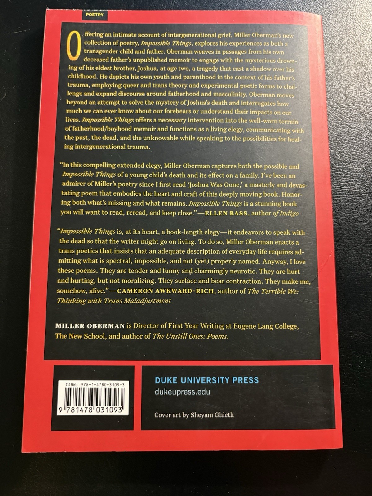 Impossible Things Miller Oberman 2024 PB Duke Univ Press Trans Poetry LGBTQ