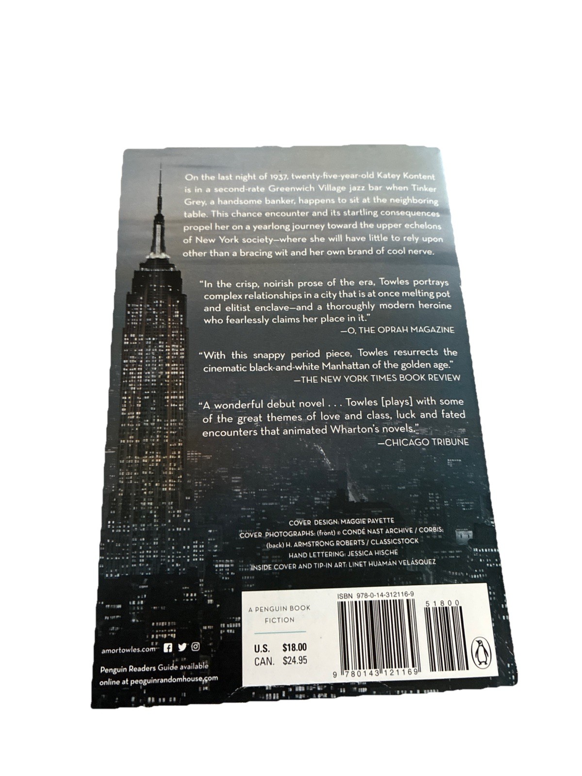 Rules of Civility Amor Towles Penguin Books Paperback Novel NYT Bestseller