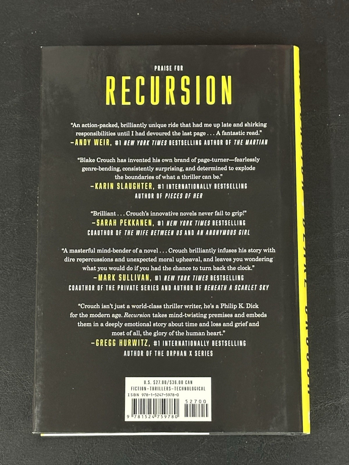 Recursion ~ Blake Crouch First Edition / 1st Print (2019 Hardcover) Very Good