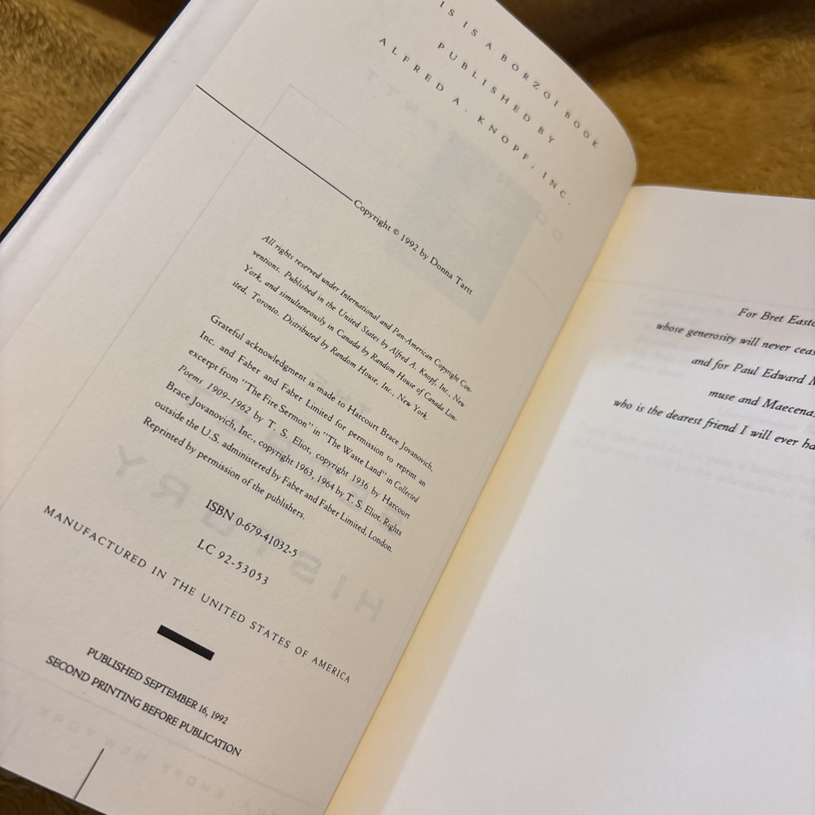 The Secret History by Donna Tartt (1st Edition 2nd Printing BEFORE Publication!