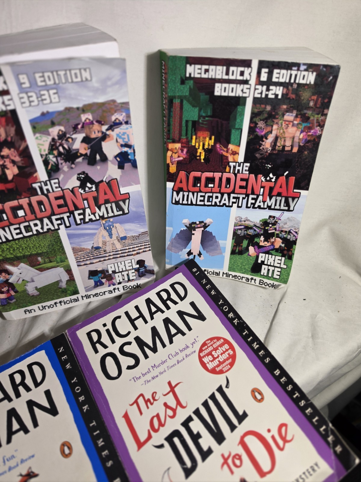 4 Book Lot: Accidental Minecraft Family MegaBlock 2 & 6 + Richard Osman Thursday