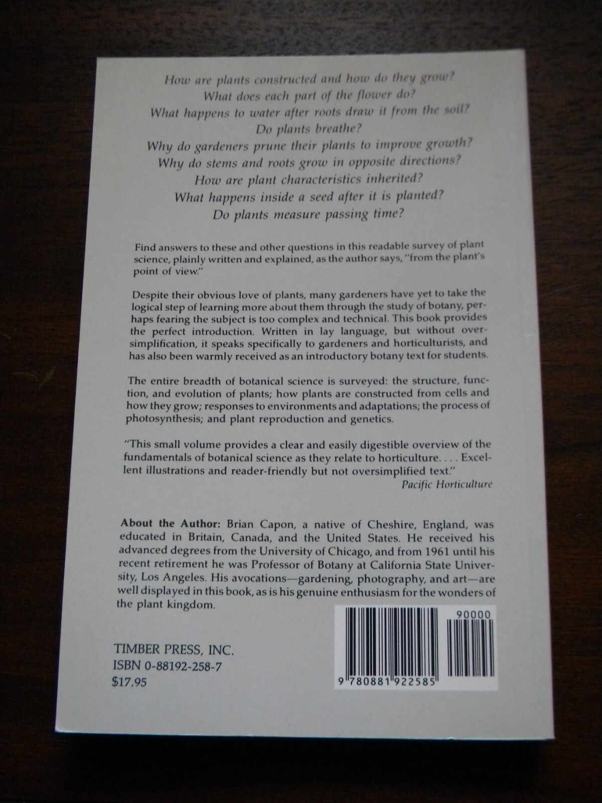 Botany For Gardeners by Brian Capon 1995 PB