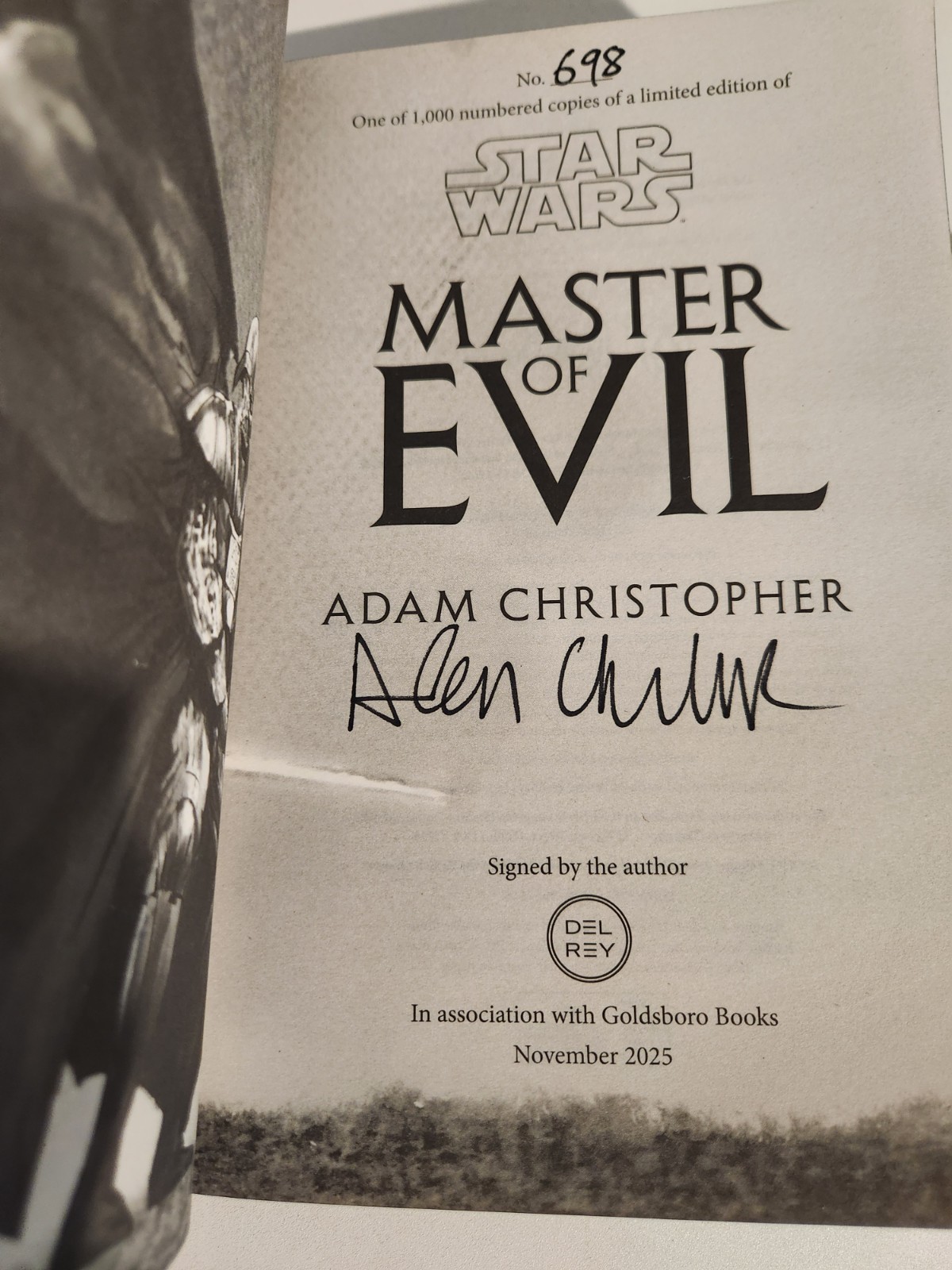 ADAM CHRISTOPHER MASTER OF EVIL SIGNED NUMBERED 1st ED NEW UNREAD STAR WARS