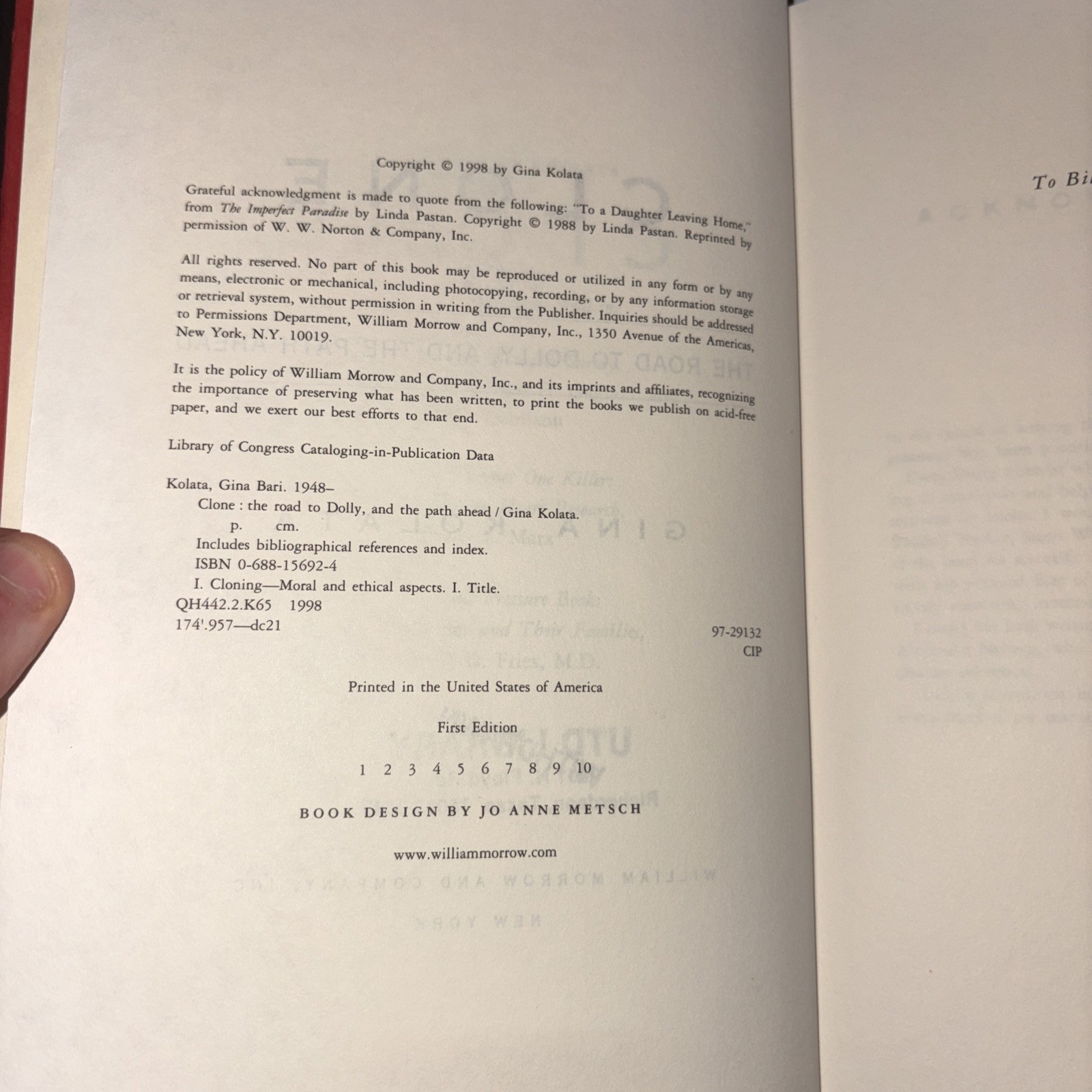 Clone : The Road to Dolly and the Path Ahead by Gina Bari Kolata (1997,…