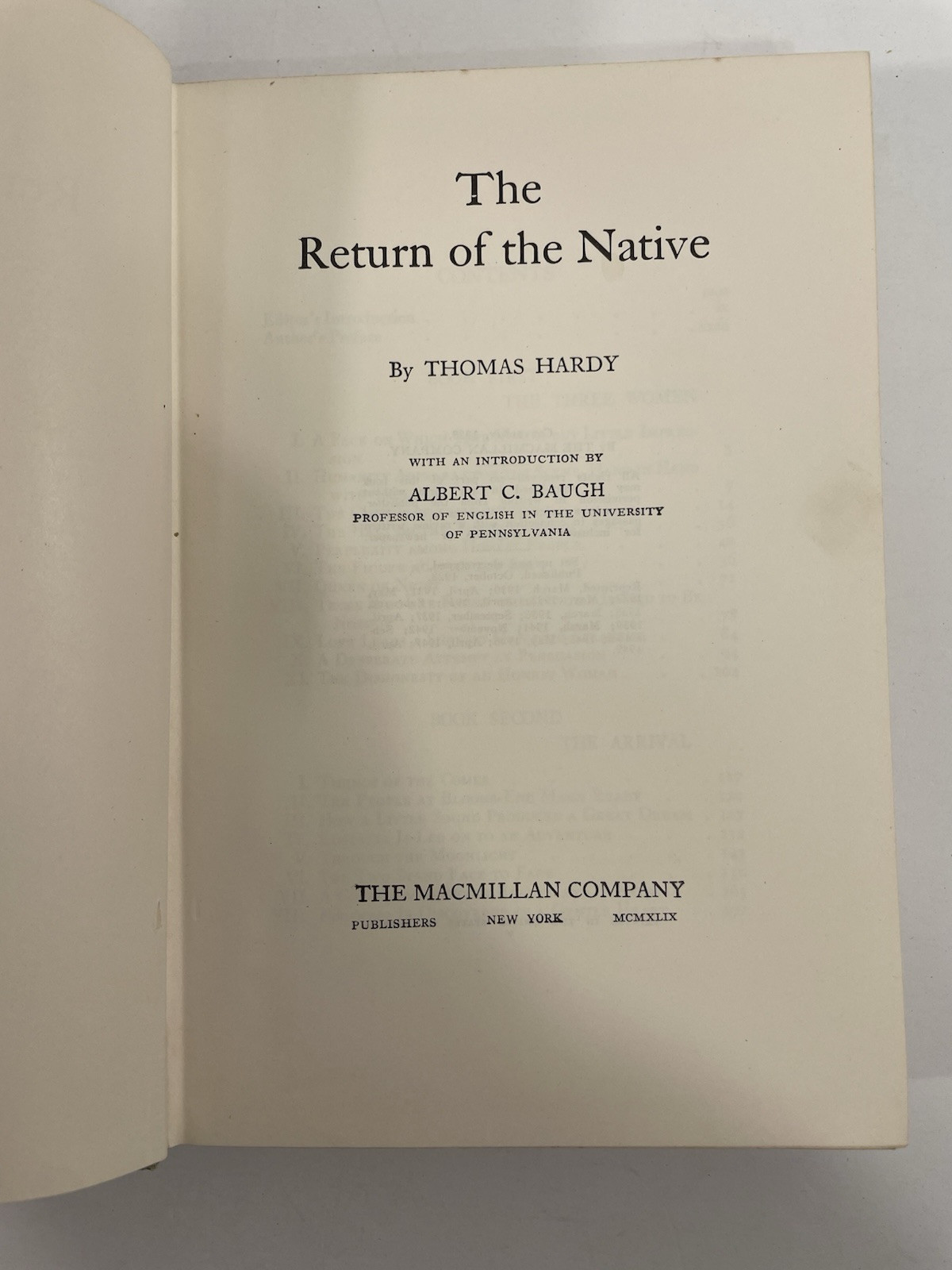 The Return Of The Native Thomas Hardy The Macmillan Company 1949 HC