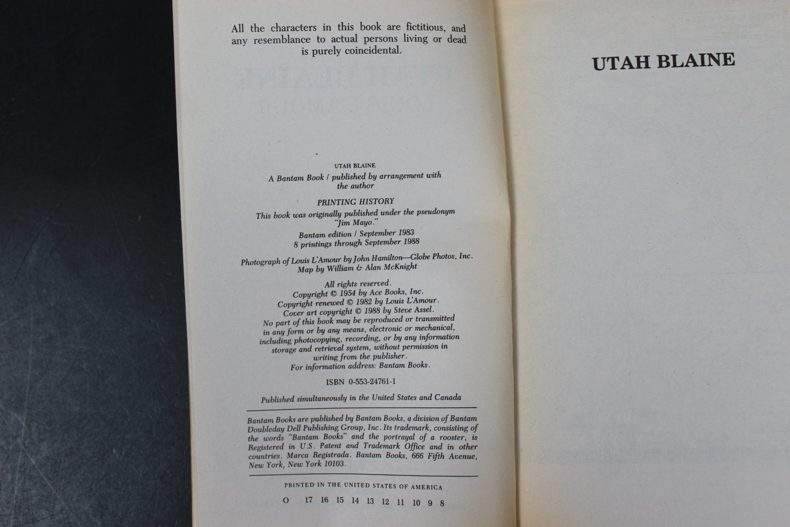 Utah Blaine Louis L’Amour 1988 Bantam Edition Western Adventure Paperback PB VG