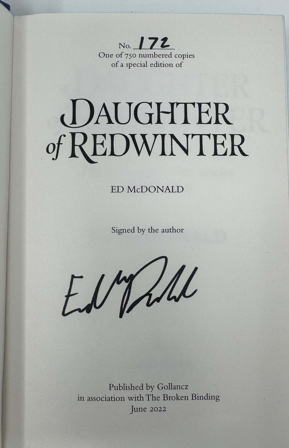 Daughter of Redwinter by Ed McDonald – The Broken Binding NEW SIGNED NUMBERED HC