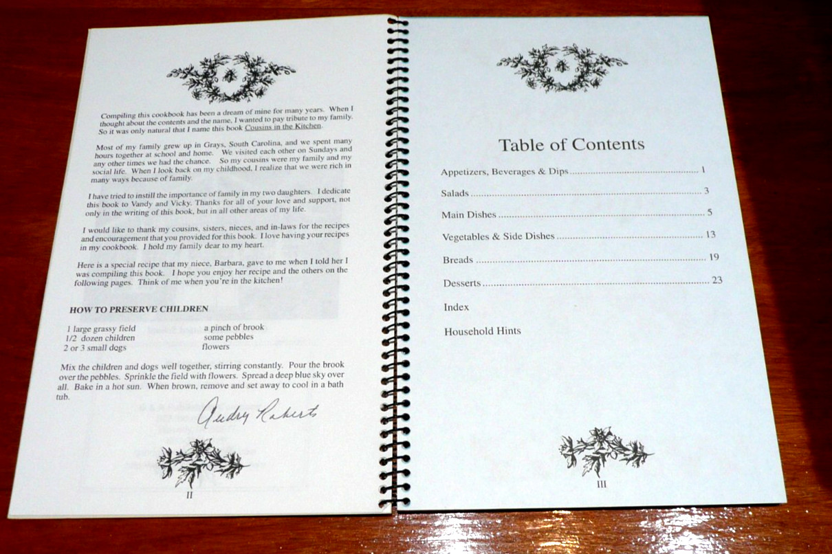 Cousins in the Kitchen Cookbook Grays South Carolina area Audrey Roberts