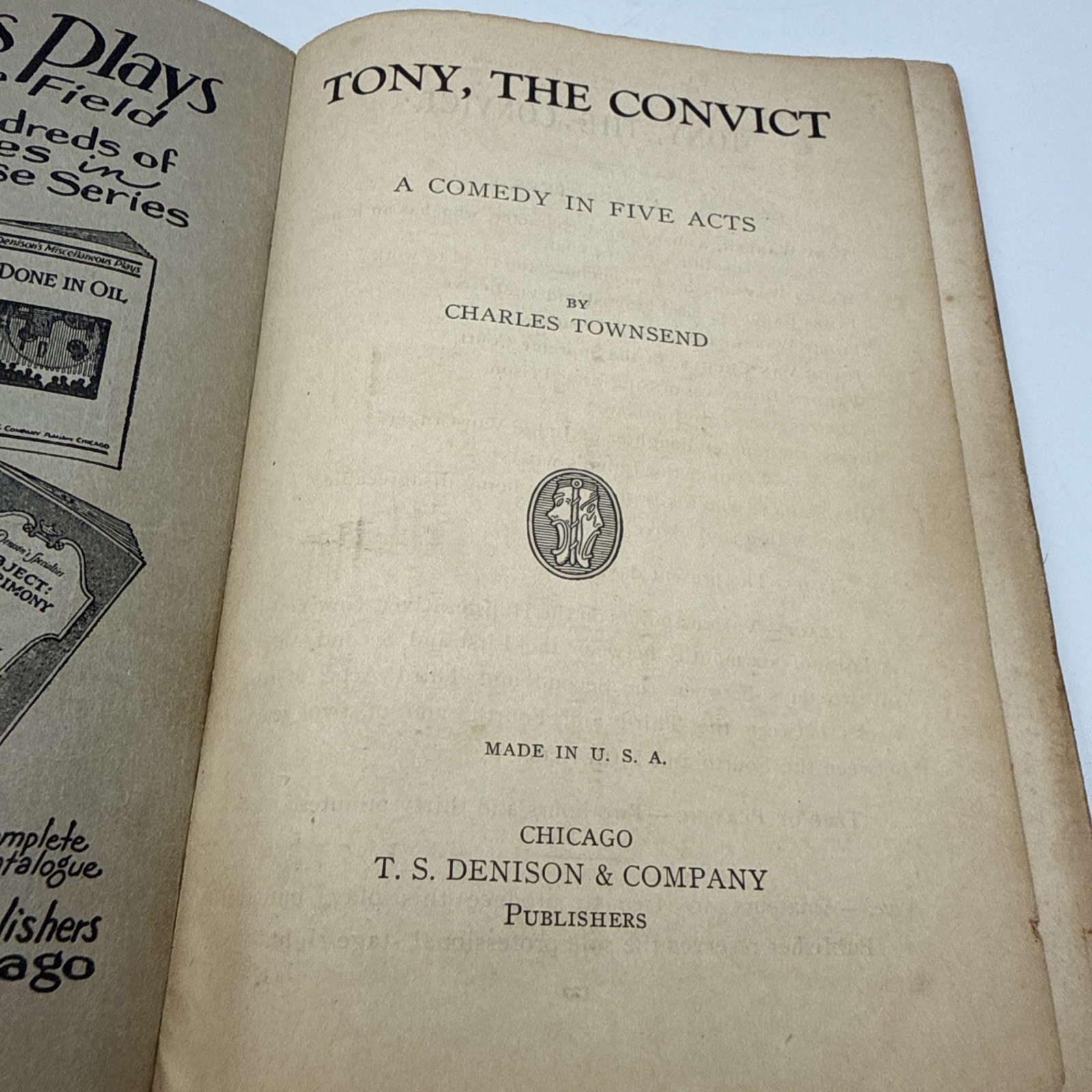 Vintage Denison’s Miscellaneous Plays Tony, The Convict