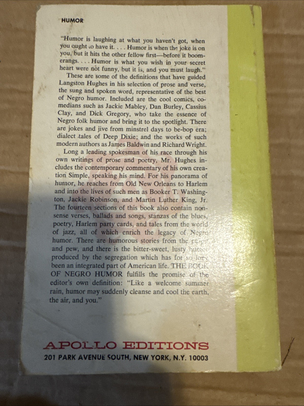 The Book of Negro Humor by Langston Hughes 1966 Dodd Mean Apollo Edition PB-VG+