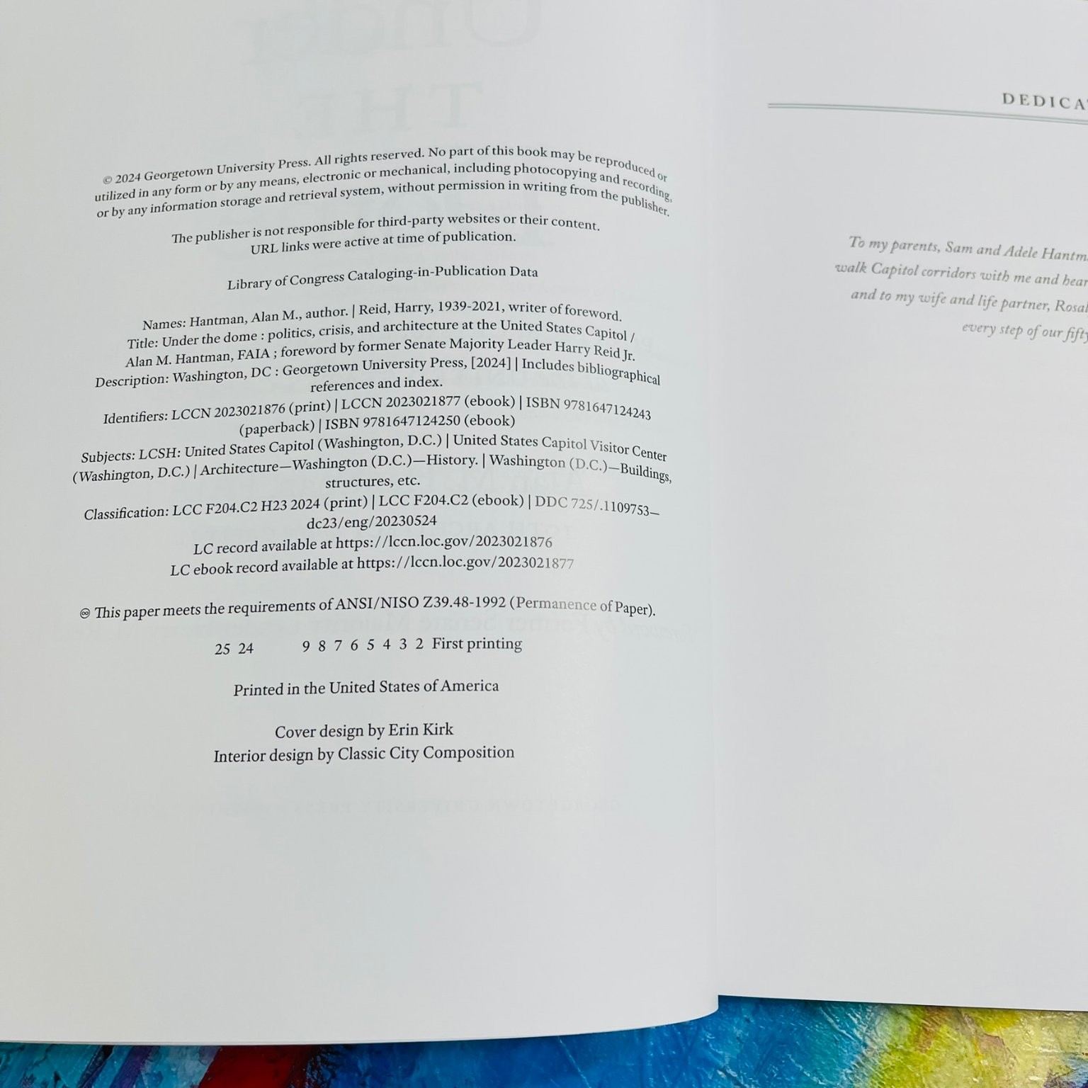 Under the Dome Hantman 2024 First Printing Signed US Capitol Architecture