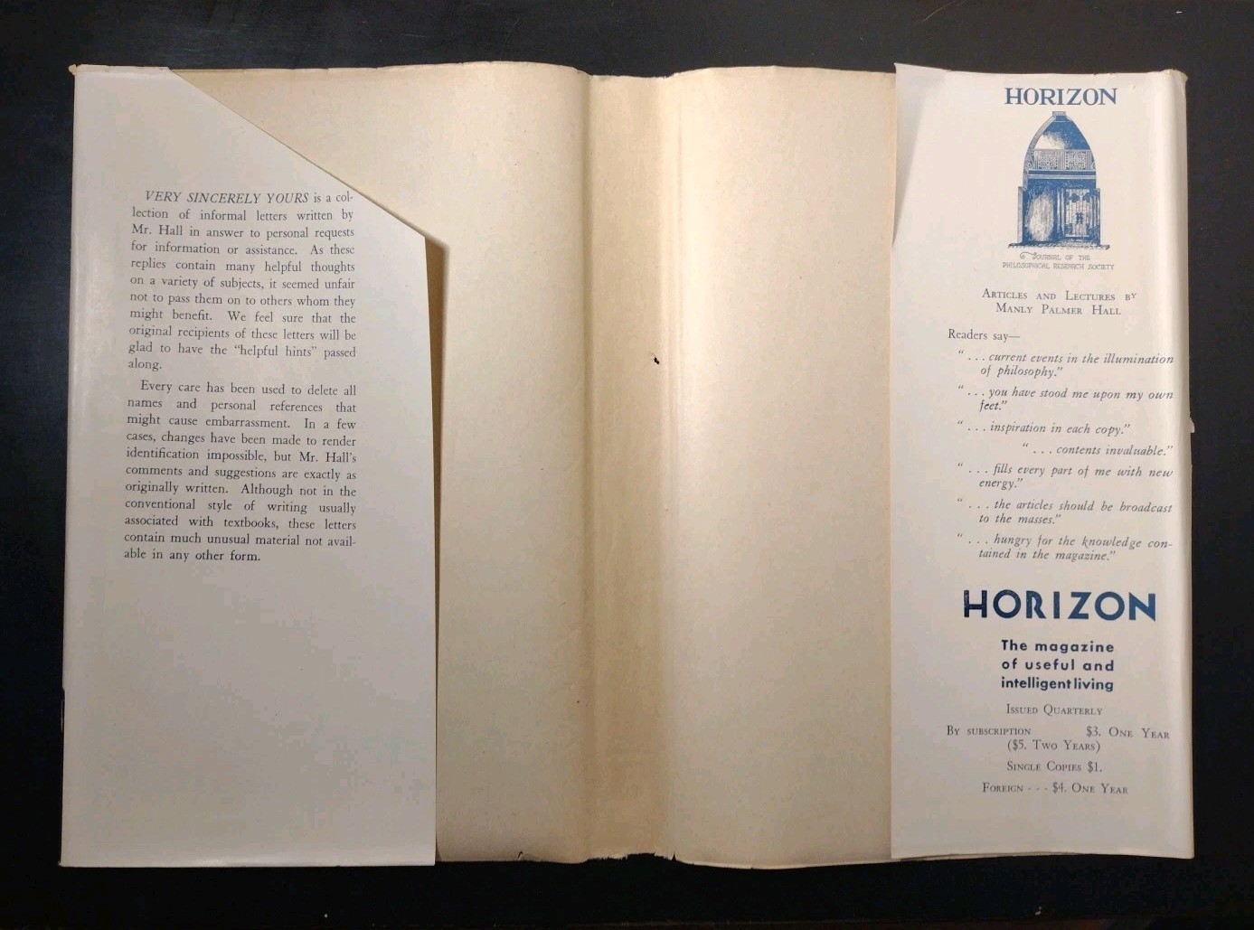 VERY SINCERELY YOURS. Manly P. Hall. First Edition (Letters to Students) HCDJ