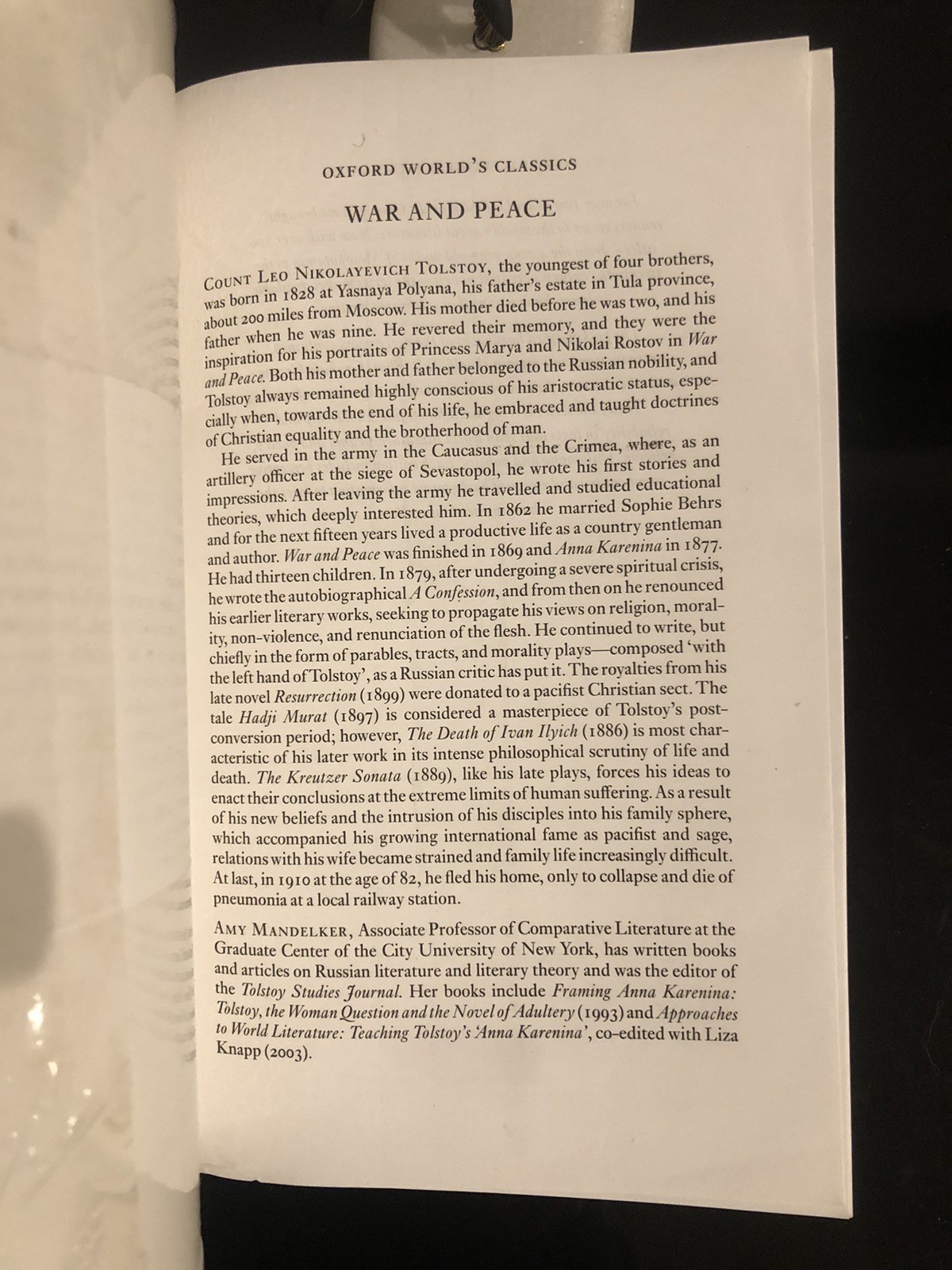 Leo Tolstoy War And Peace Oxford World’s Classics UK 2010 Edition Sec.Print SCLN