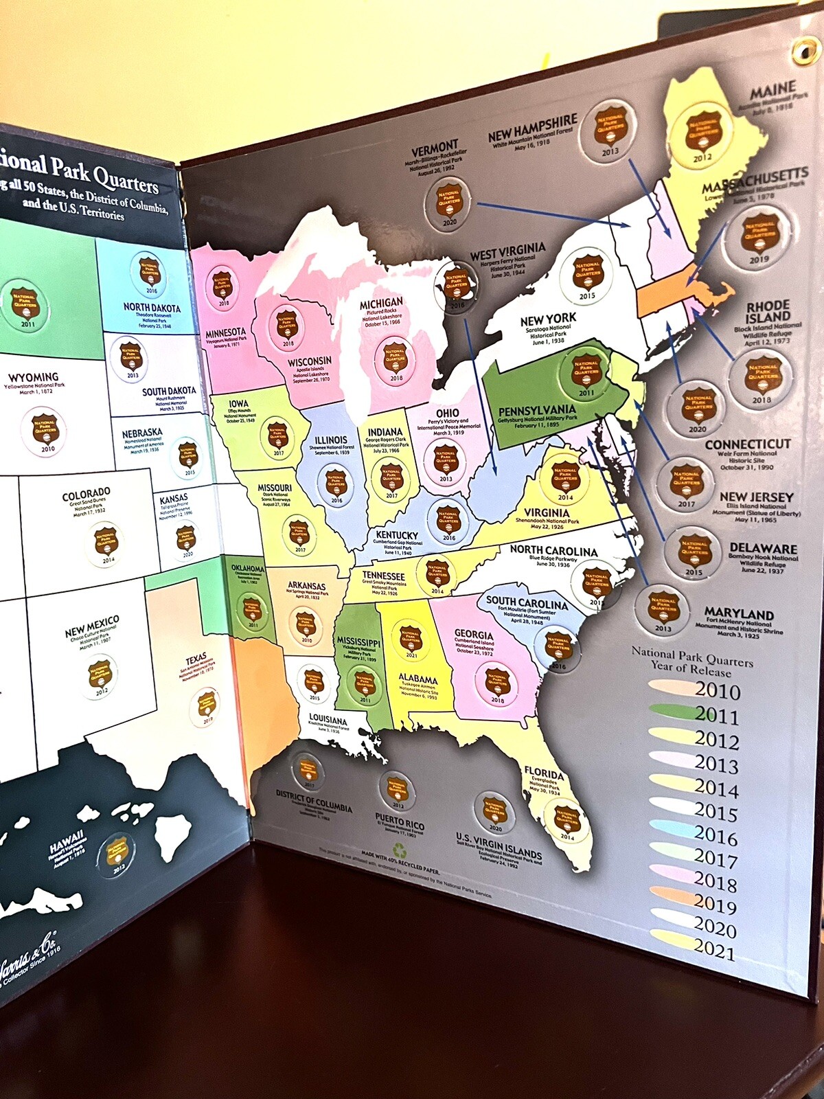National Park Quarter Collector’s Map-Whitman Publishing-Quarters Not Included*