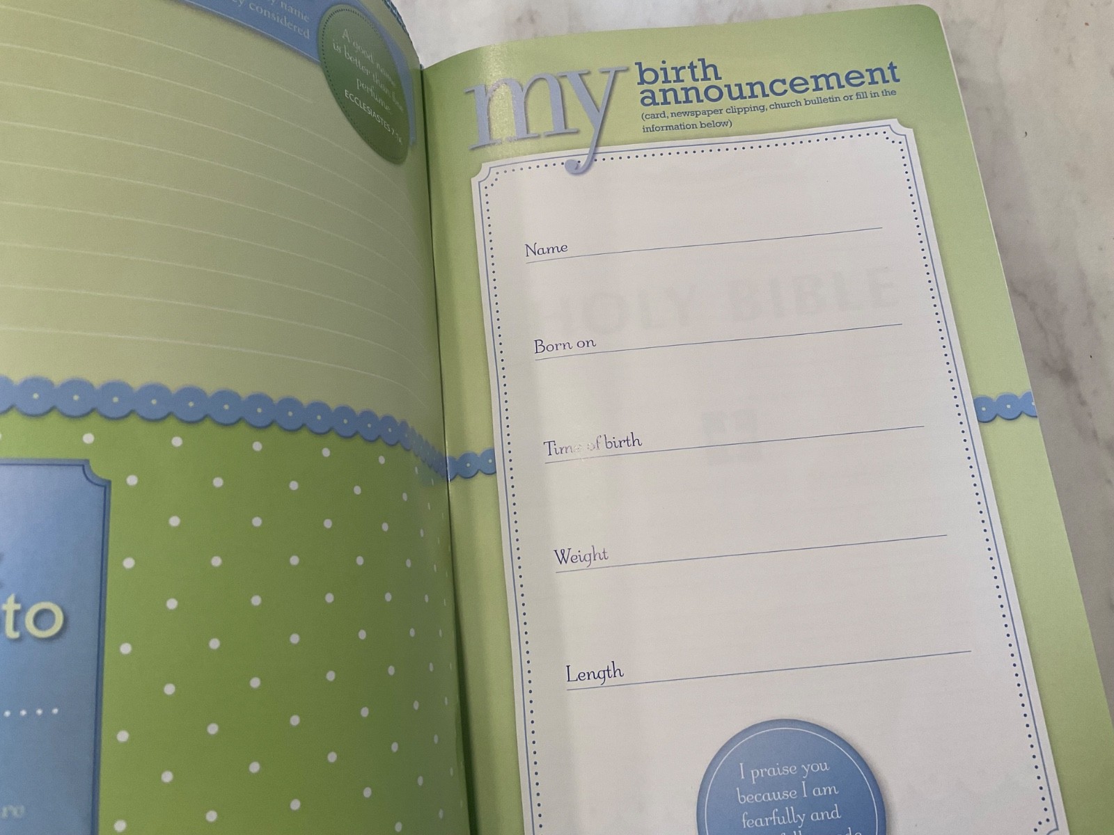 NIV Baby Keepsake Bible 2011 Blue Leather-Soft