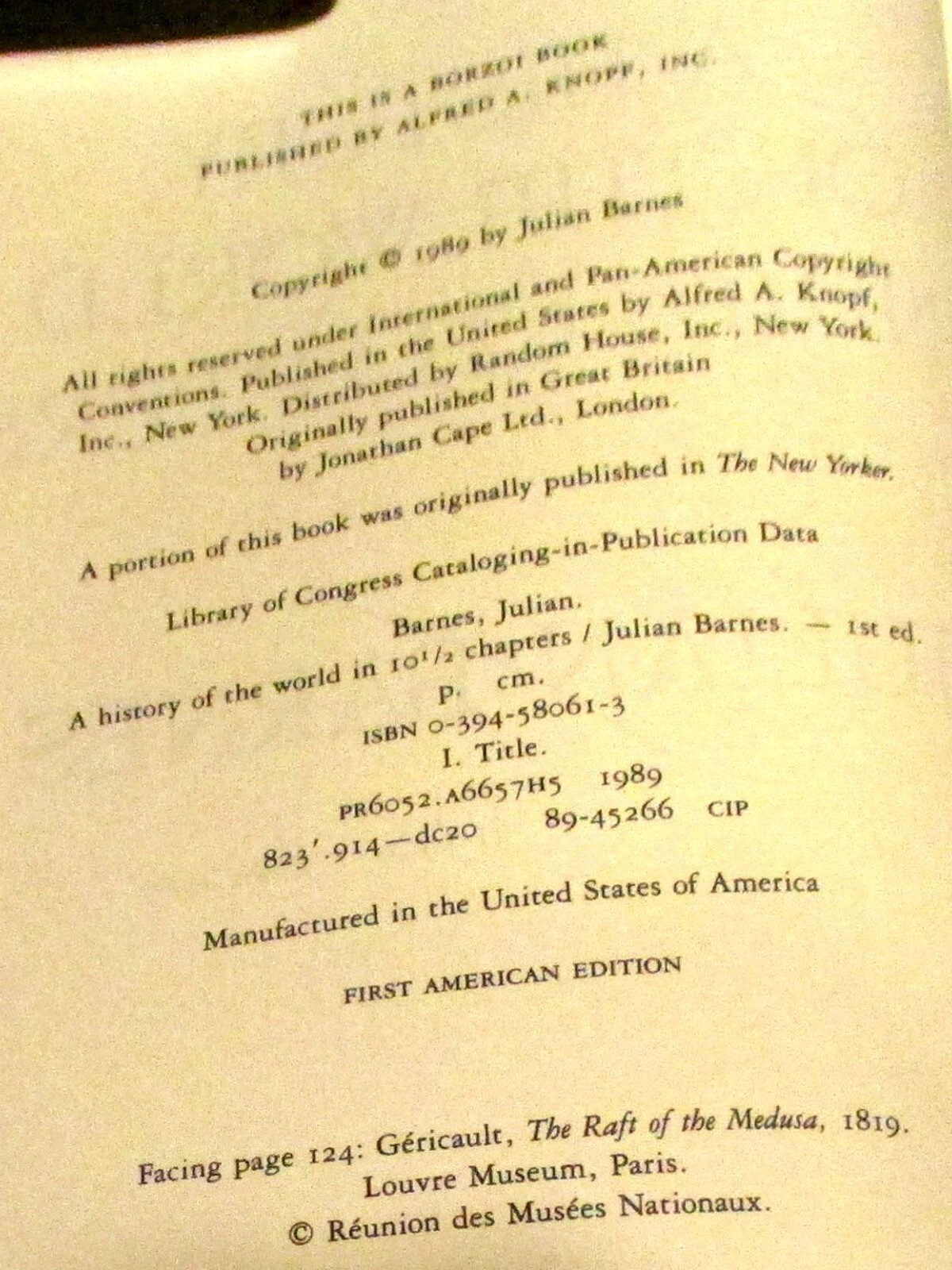1989 „A History of the World in 10 1/2 Chapters by Julian Barnes SIGNED H/C D/J