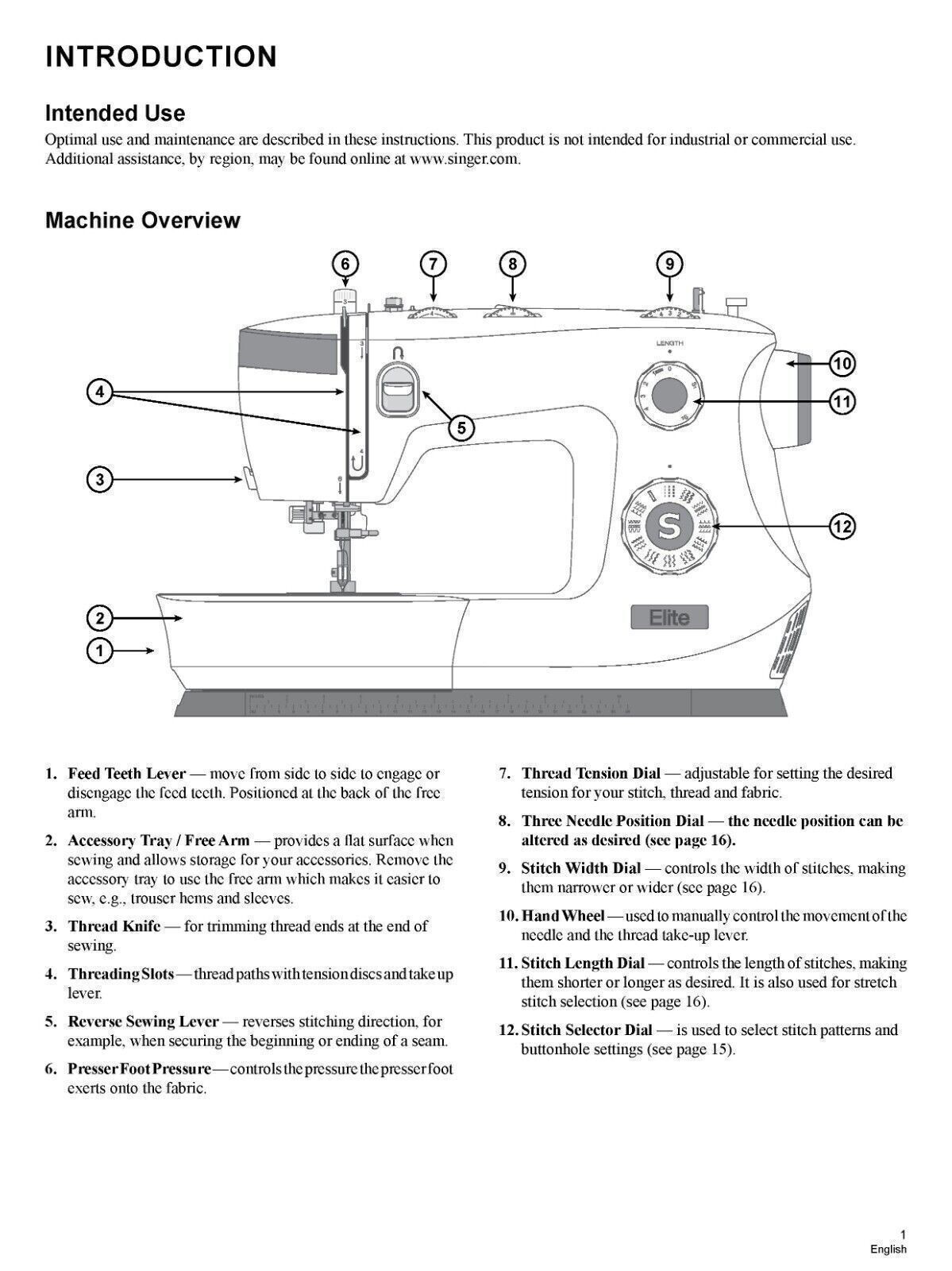 SINGER ME457 Sewing Machine User Manual Operation Guide [DURABLE LOOP BINDING]