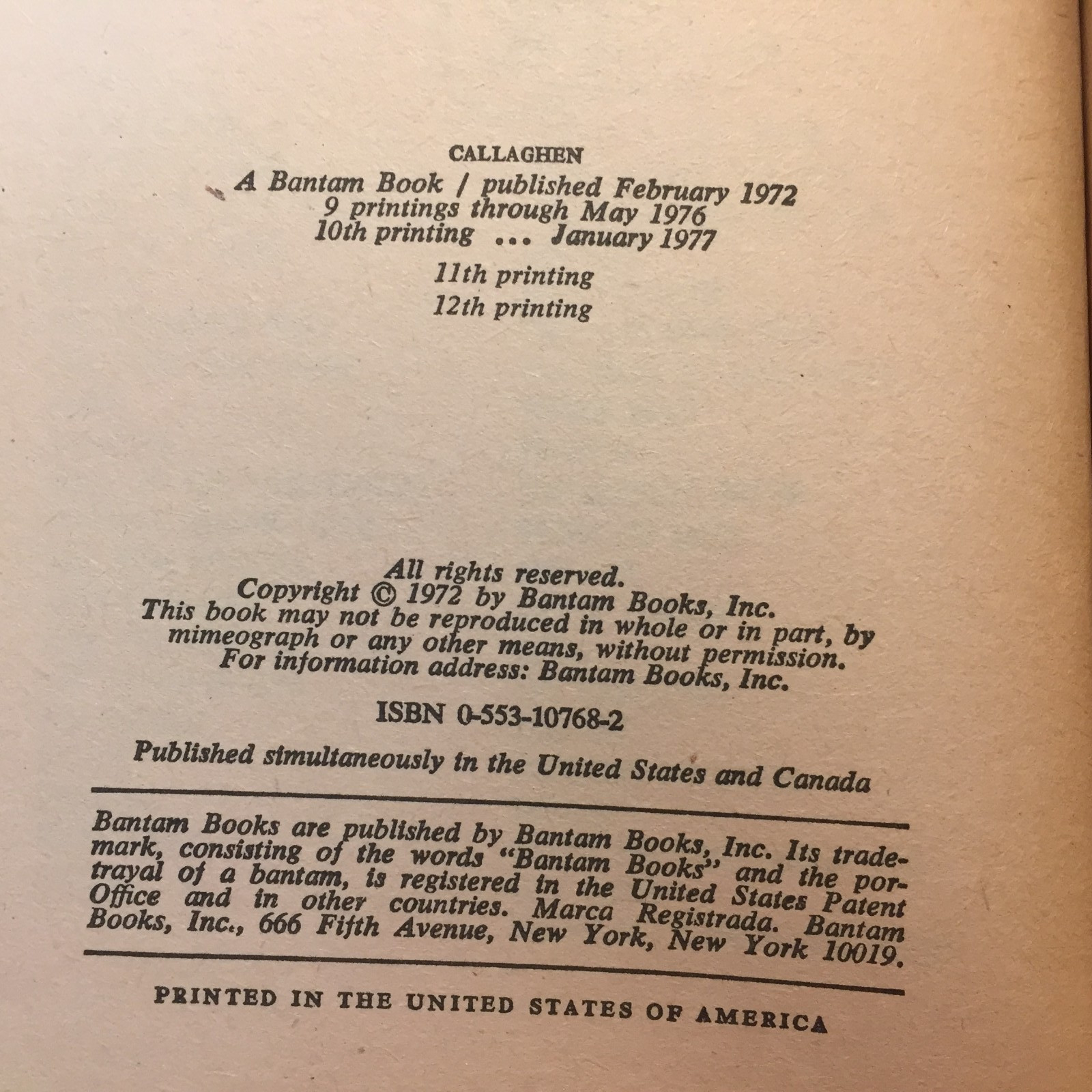 Callaghen Louis L’Amour 1977 Bantam Books Army Veteran’s Code Frontier Justice