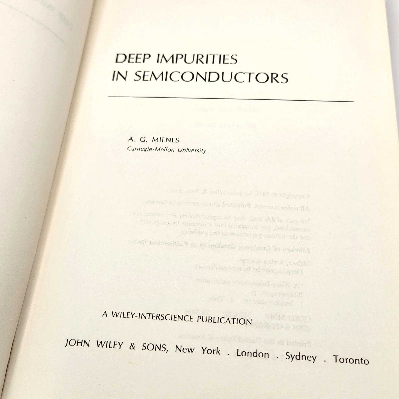 1973 HC Deep impurities in Semiconductors by Milnes, A.G. Book