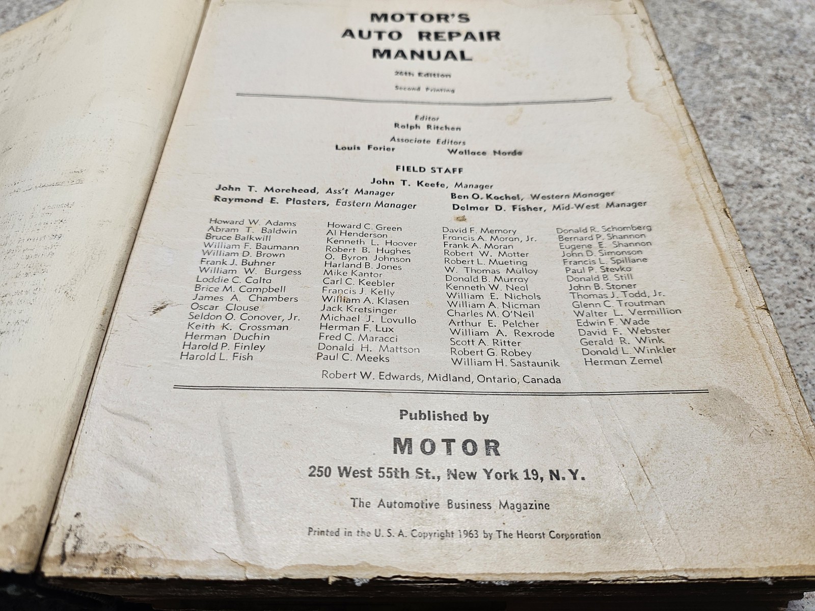 Motors Auto Repair Manual 1963 26th Edition Published By Motor