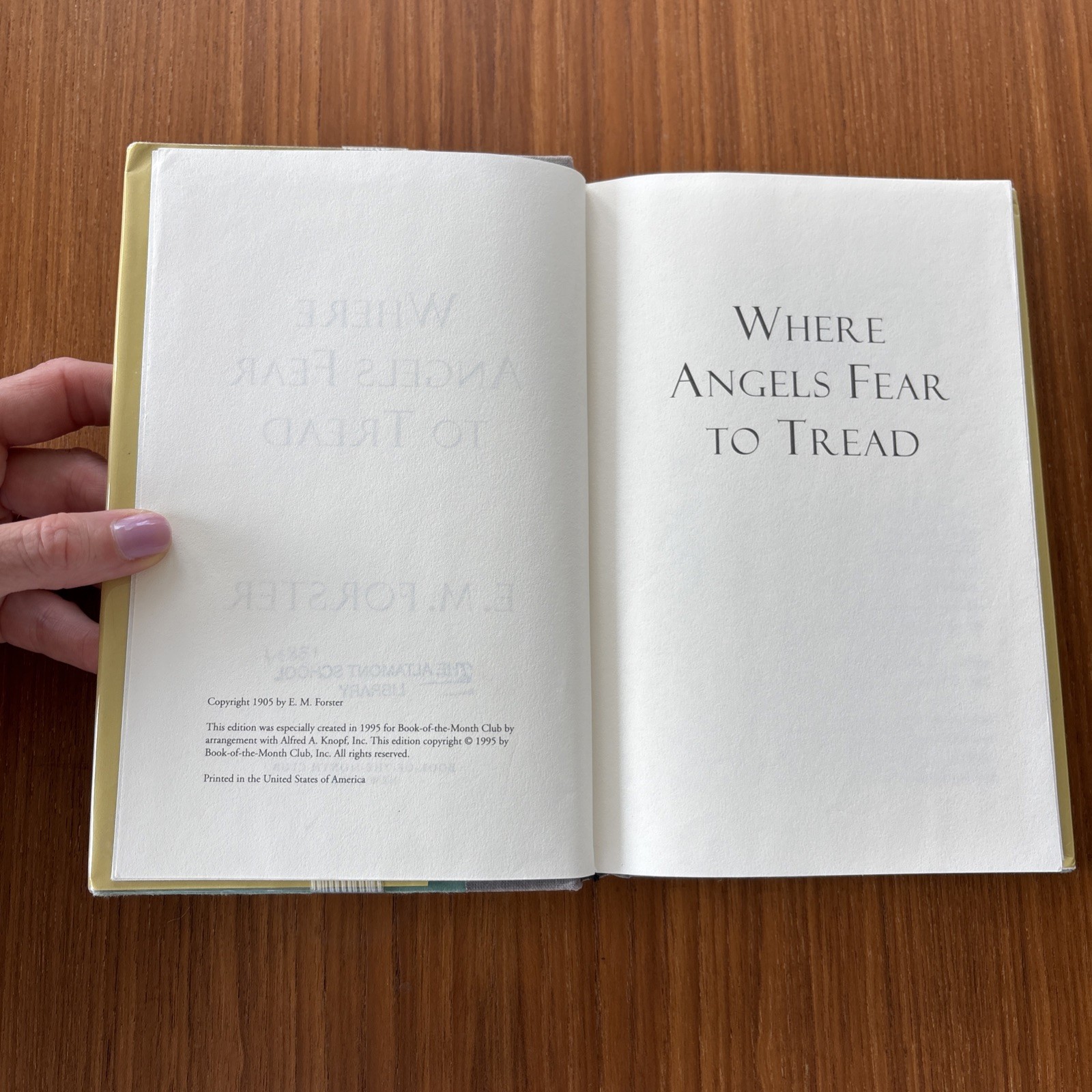 Where Angels Fear To Tread E.M. Forster Hardcover Novel BOTM Vintage BOMC 1995