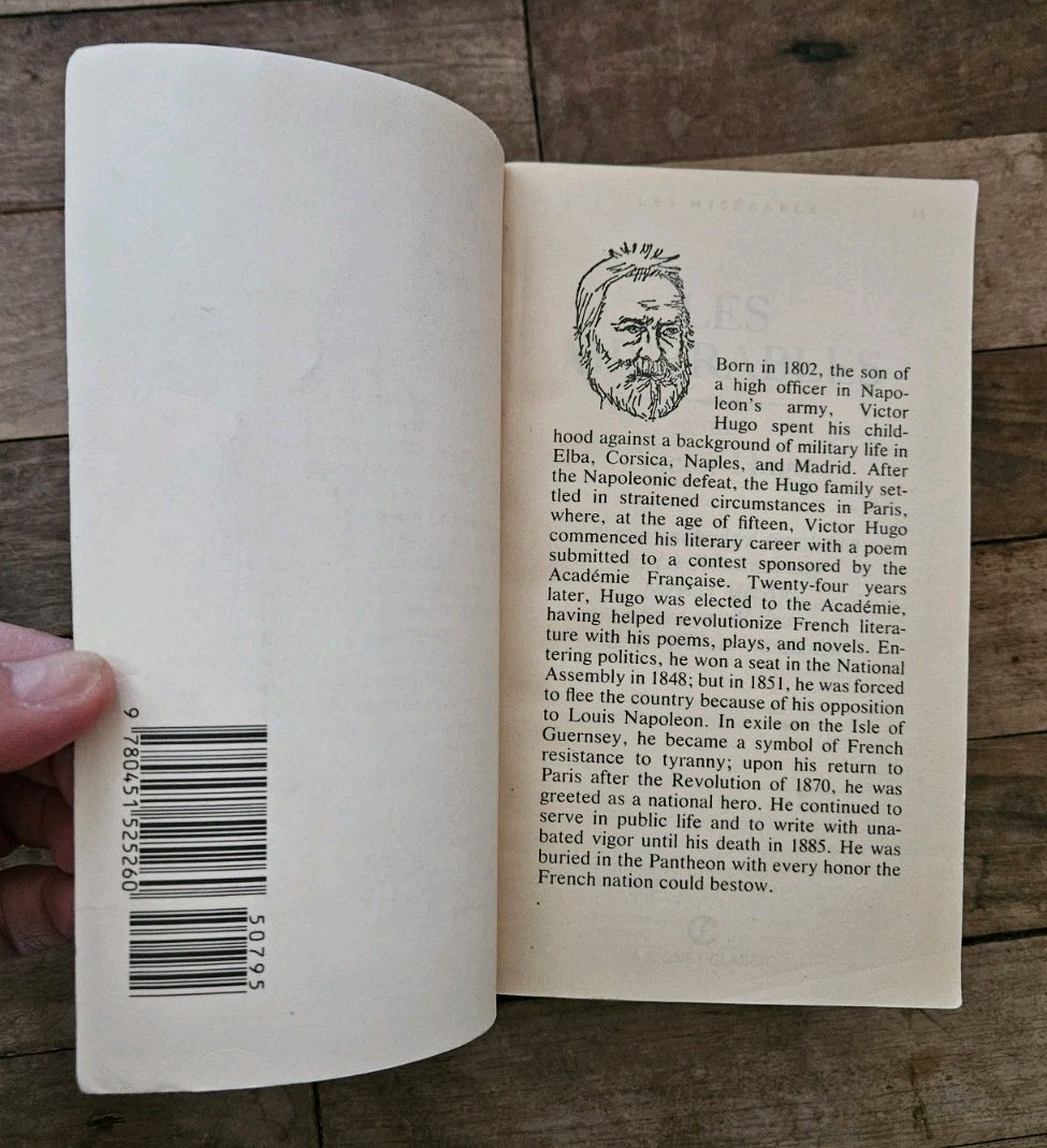 1987. Les Miserables By Victor Hugo Penguin Signet Classic Paperback Translated